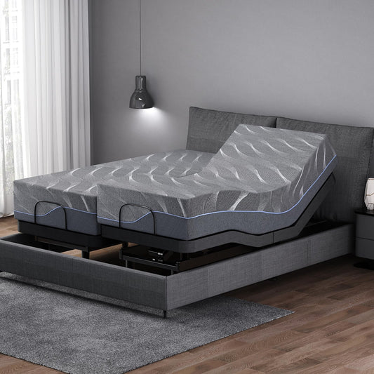 Vipbear Split King Adjustable Bed Frame, 12 Inch Grey Gel Memory Foam Medium-Firm Mattress in Box,Updated Adjustable Beds with Thickened Frame,Wireless Remote,0 Gravity/Anti-Snore