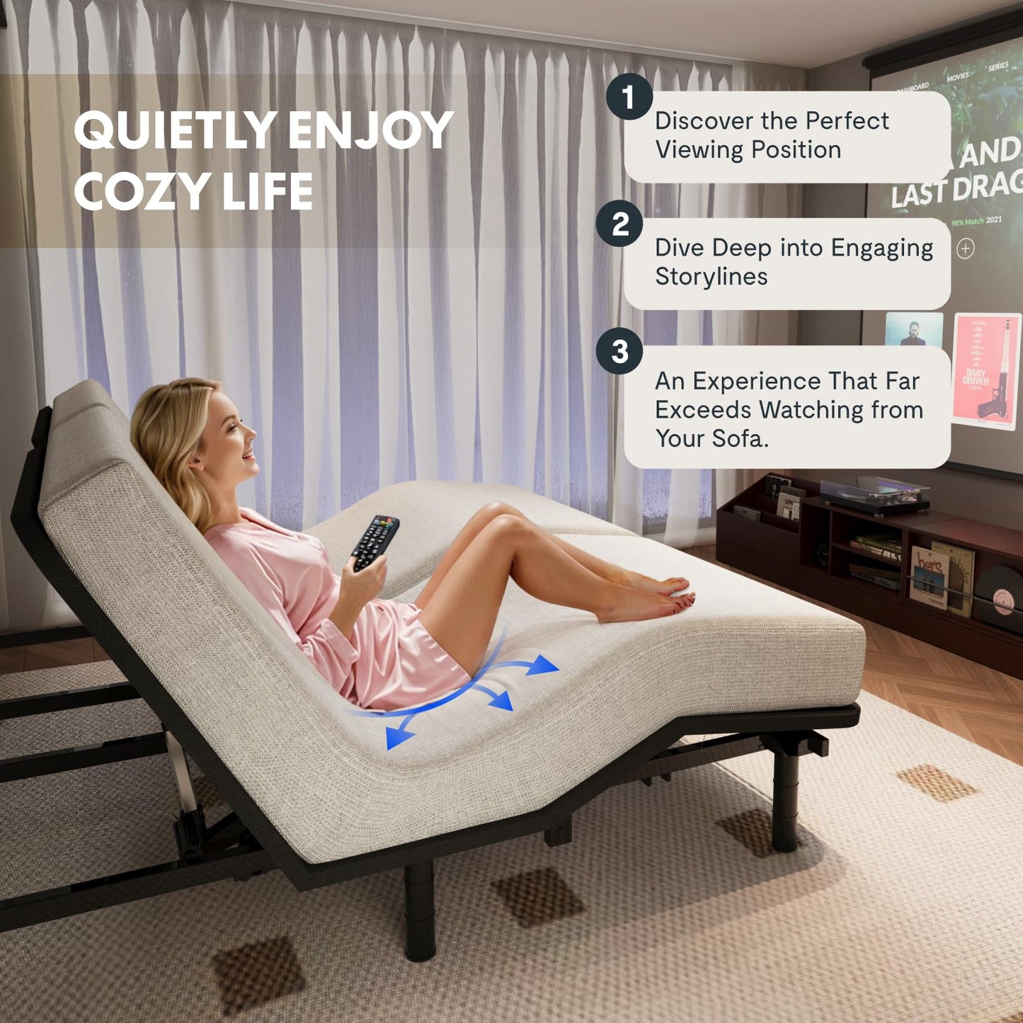 FLEXISPOT Adjustable Bed Frame Base Split King,Segmented Design,Easy Assemble,Oxford Fabric Bedspread,Wired Remote,Whisper Quiet Durable Motor,Mattress Holder.