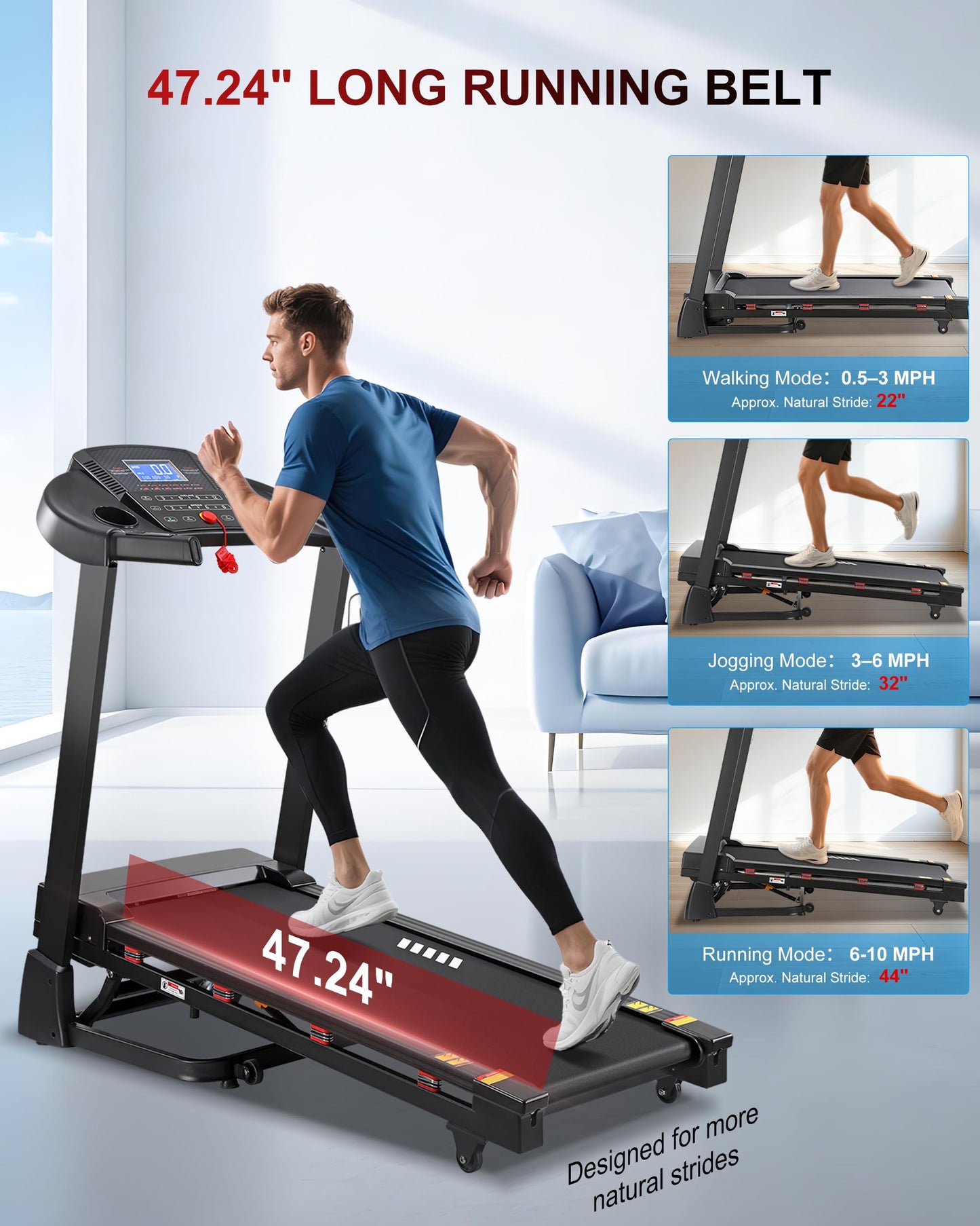 Treadmill with 15-Level Auto Incline, 47"x18" Wide Running Belt, 400 LB Capacity, 10 MPH, 4.0 HP Brushless Incline Treadmill for Home, Shock Absorption, Bluetooth Speaker & App