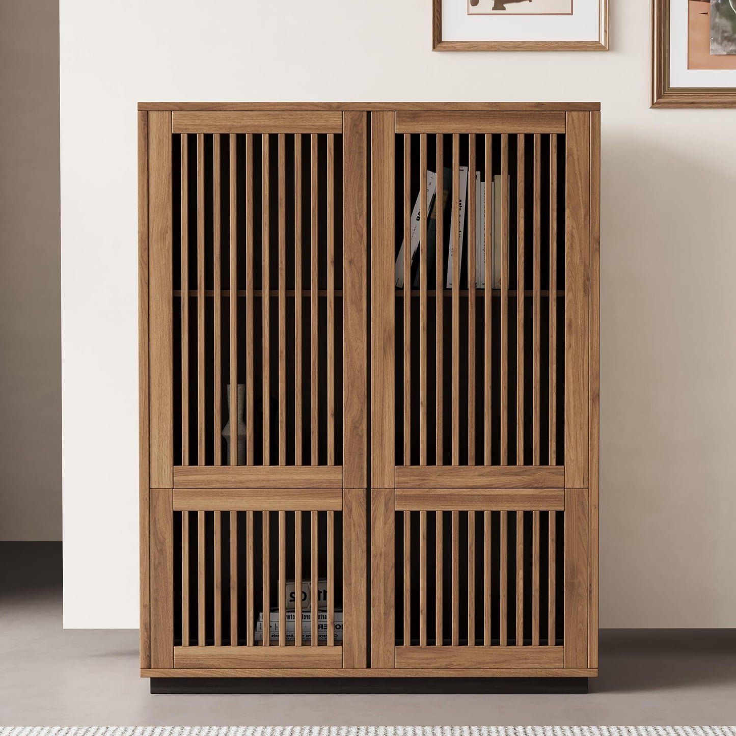 NessCarsti 47.5" H Wooden Small Storage Cabinet with Slatted Door & Shelves