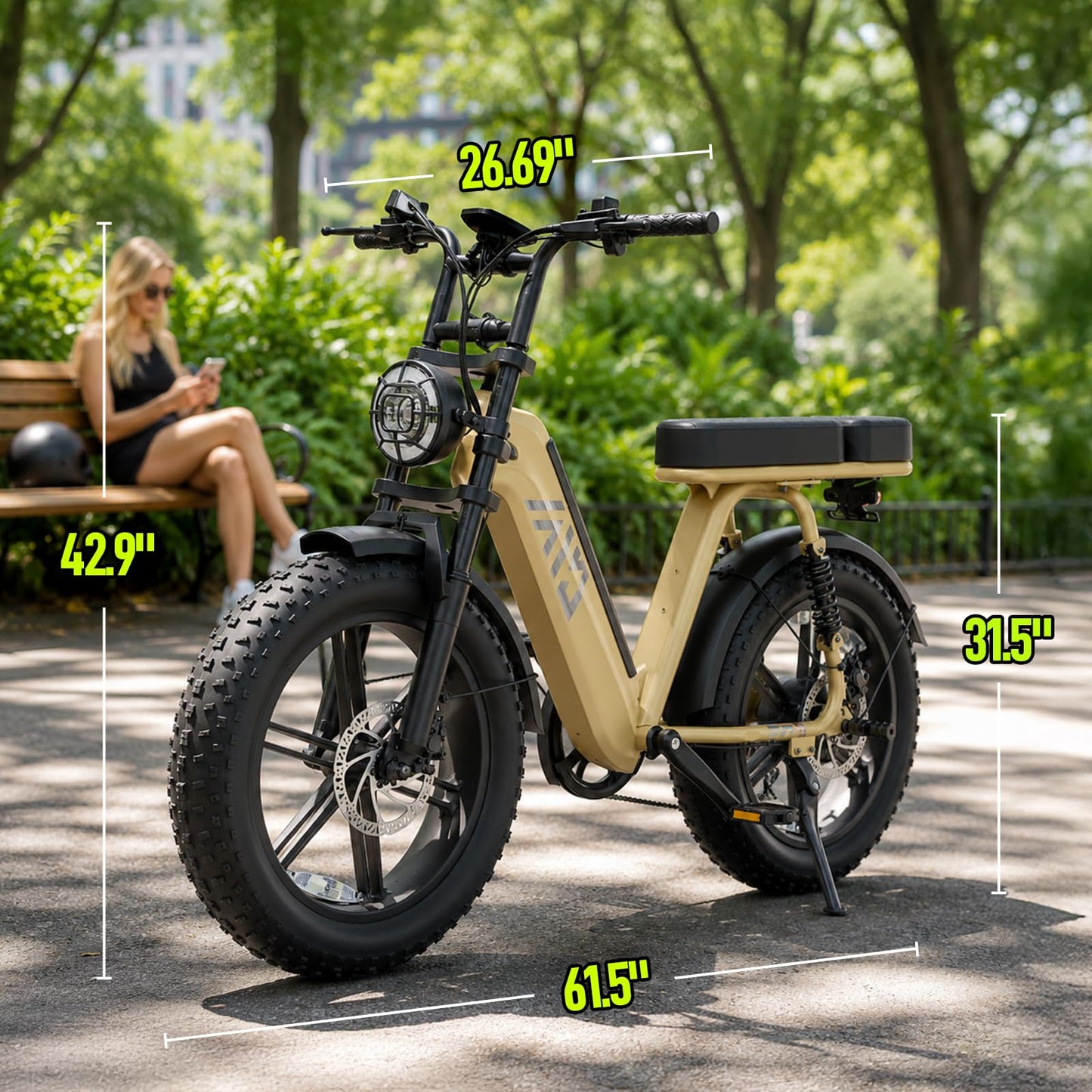 TST Electric Bike for Adults 1500W, 48V 15AH Removable Battery Step-Thru Ebike, 20" x 4.0" Fat Tire Electric Bicycle with Dual Hydraulic Brakes, Dual Suspension, Passenger Seat and Foot Pegs