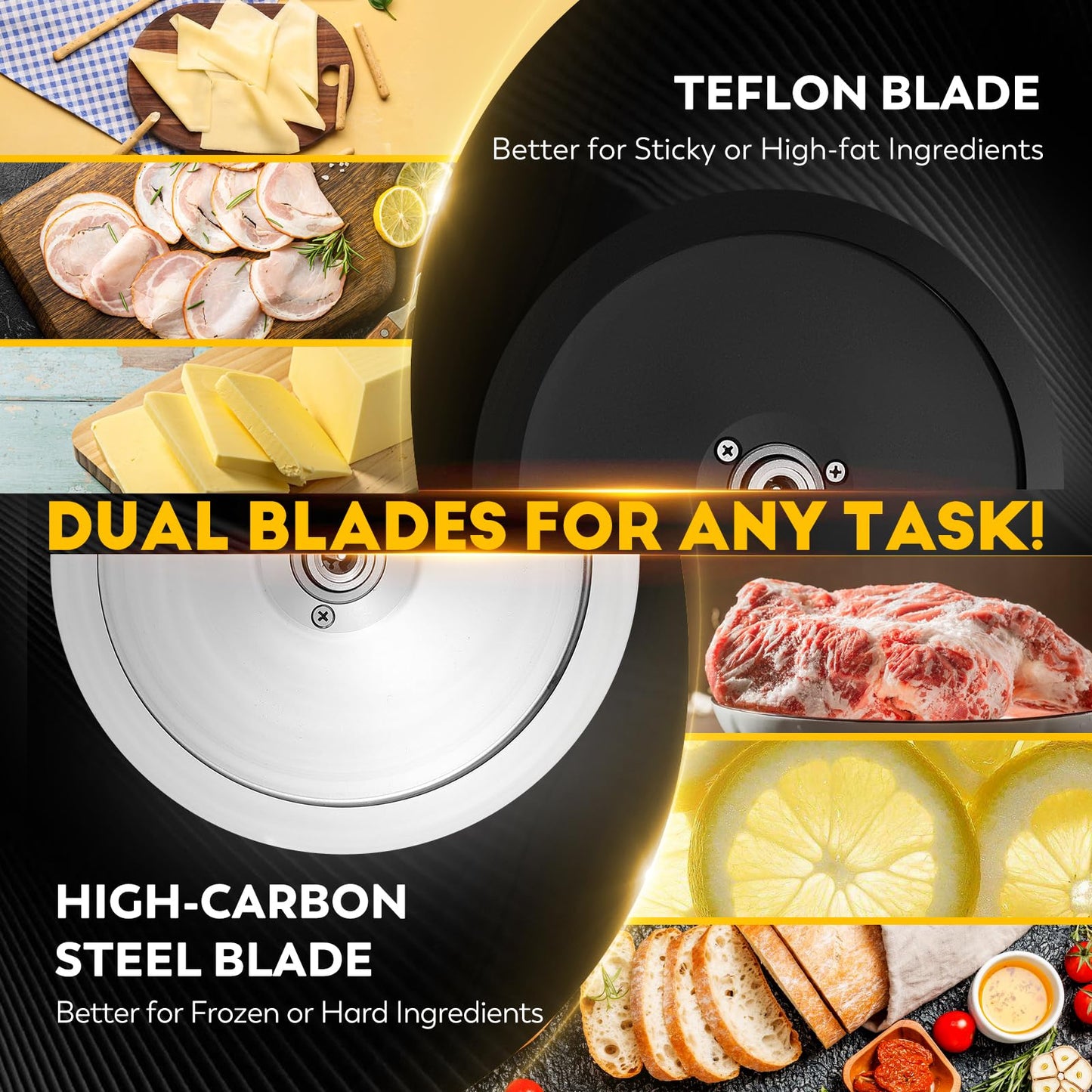 CGOLDENWALL Meat Slicer Machine with Teflon Non-stick Blade 240W Electric Meat Slicer for Frozen Meat/Deli Meat/Cheese/Food Slicer, Low Noises Commercial and Home Use