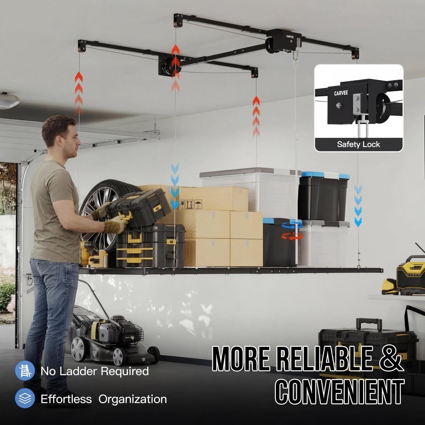 GarveeTech 4x8 ft Overhead Garage Storage Rack 800 Lbs Weight Capacity, Adjustable Heavy Duty Hanging Garage Ceiling Storage Rack System
