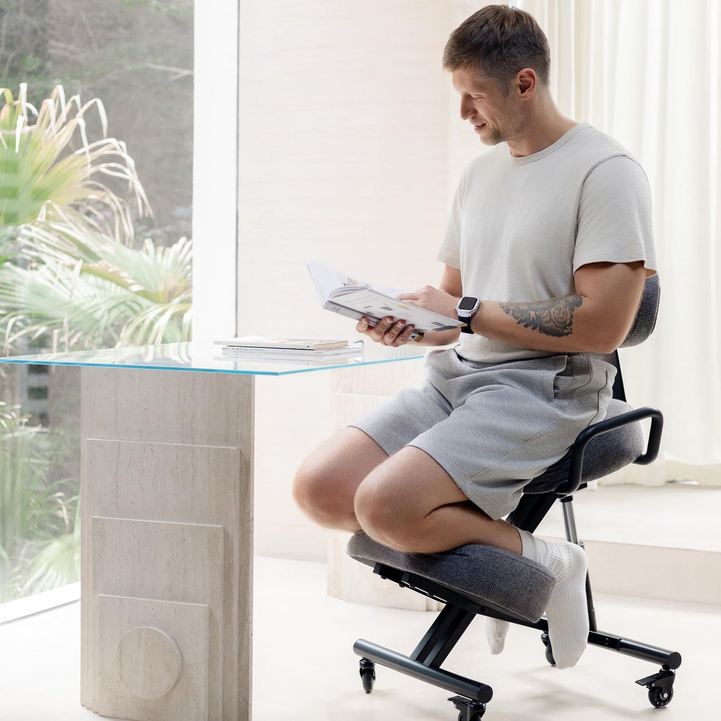 DR.LOMILOMI Ergonomic Kneeling Chair with Backrest, Improve Posture, Thick Cushions, Locking Wheels for Home & Office, AKONI 512B (Black)