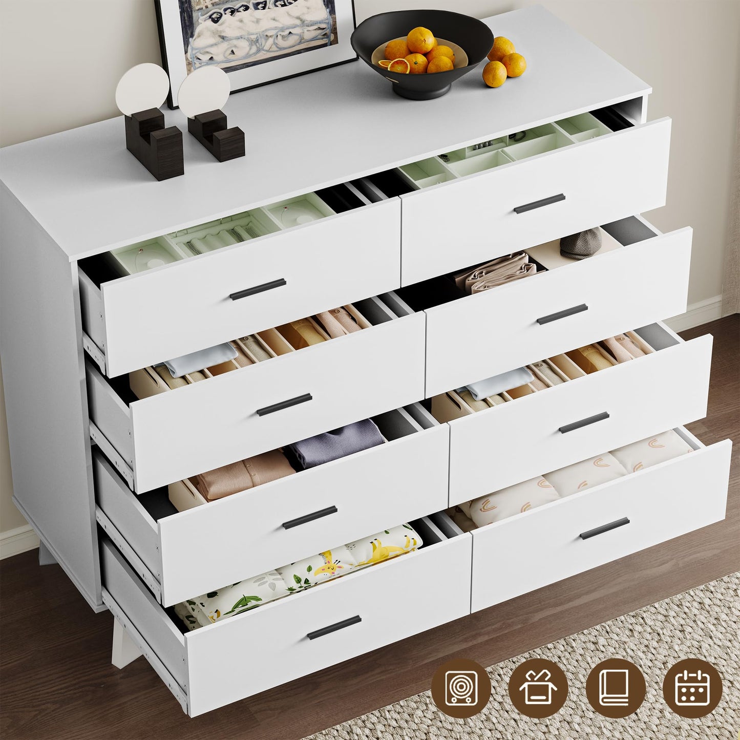BORNOON Dresser for Bedroom with 8-Drawer, 37" Tall Modern Chest of Drawers with Metal Handles, X-Shape Base & Adjustable Center Leg, Anti-Tip Closet Organizers and Storage