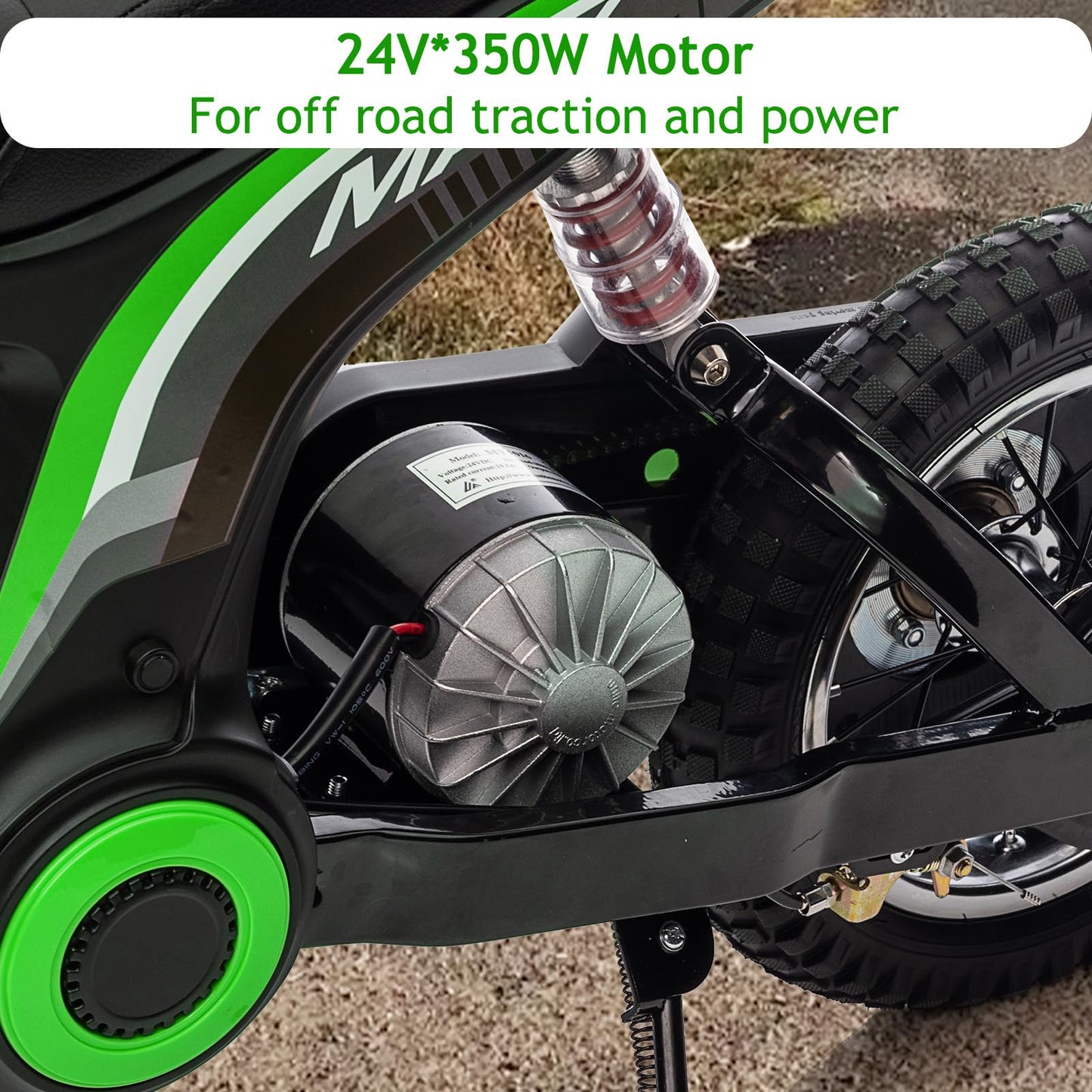 Garvee Kids Ride On Electric Dirt Bike,Kids All Terrain Electric Motorcycle,24V 350W Ride On Toy for Toddlers, Up to 14.5 MPH,Load 135 Lbs,Shock Absorption