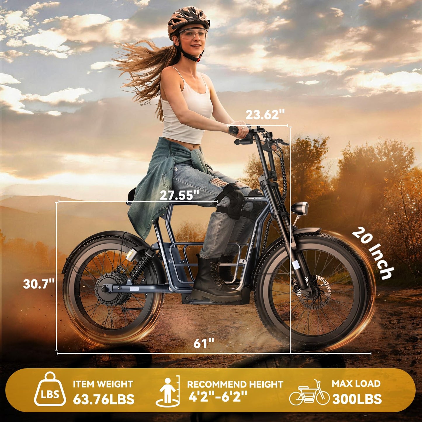 Caroma Electric Scooter for Adults with Seat Peak 1000W, 20" All-Terrain Fat Tire Electric Bike,Dual Shock Absorbing, 25 Miles & 20MPH Top Speed E-Scooter with Basket for Pet&Cargo,Gray