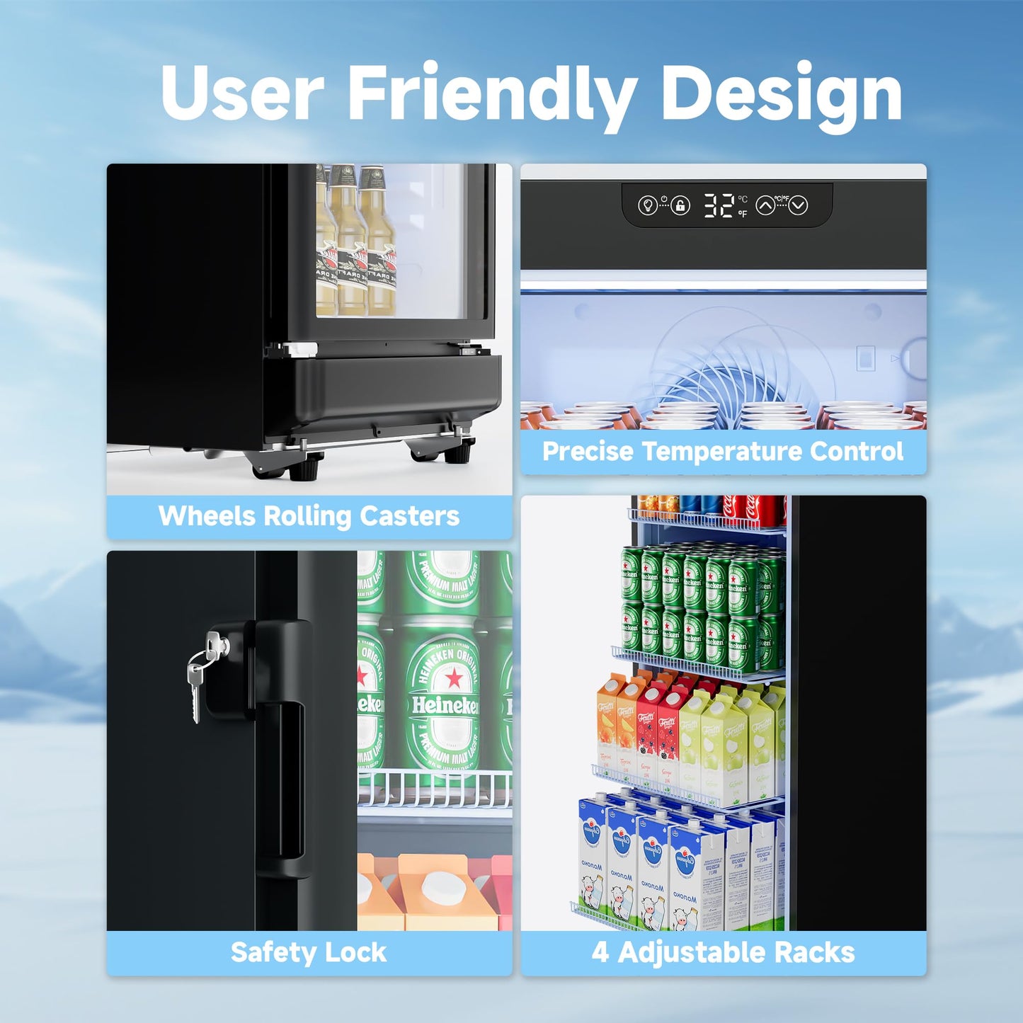 ICEVIVAL 8.5 Cu.Ft Commercial Refrigerators, Display Fridge with Double-Tempered Glass Door, Outdoor Beverage Refrigerator with Locking, Key & LED, Beverage Cooler for Bar, Office, Restaurant
