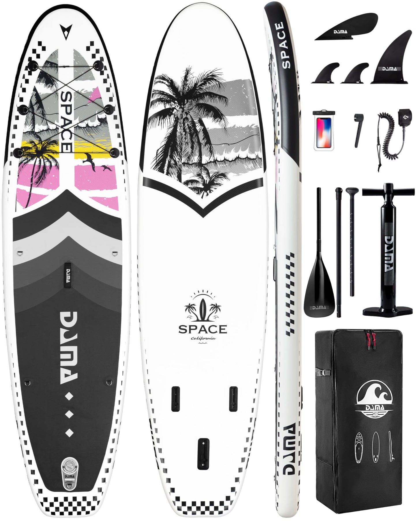 DAMA Hiwave Inflatable Stand Up Paddle Board 11’*34”*6” Sup Board, 350lbs Capicity Adult&Youth Paddle Board, Pet Friendly for Ocean&Lake, w/Double Action Hand Pump Black