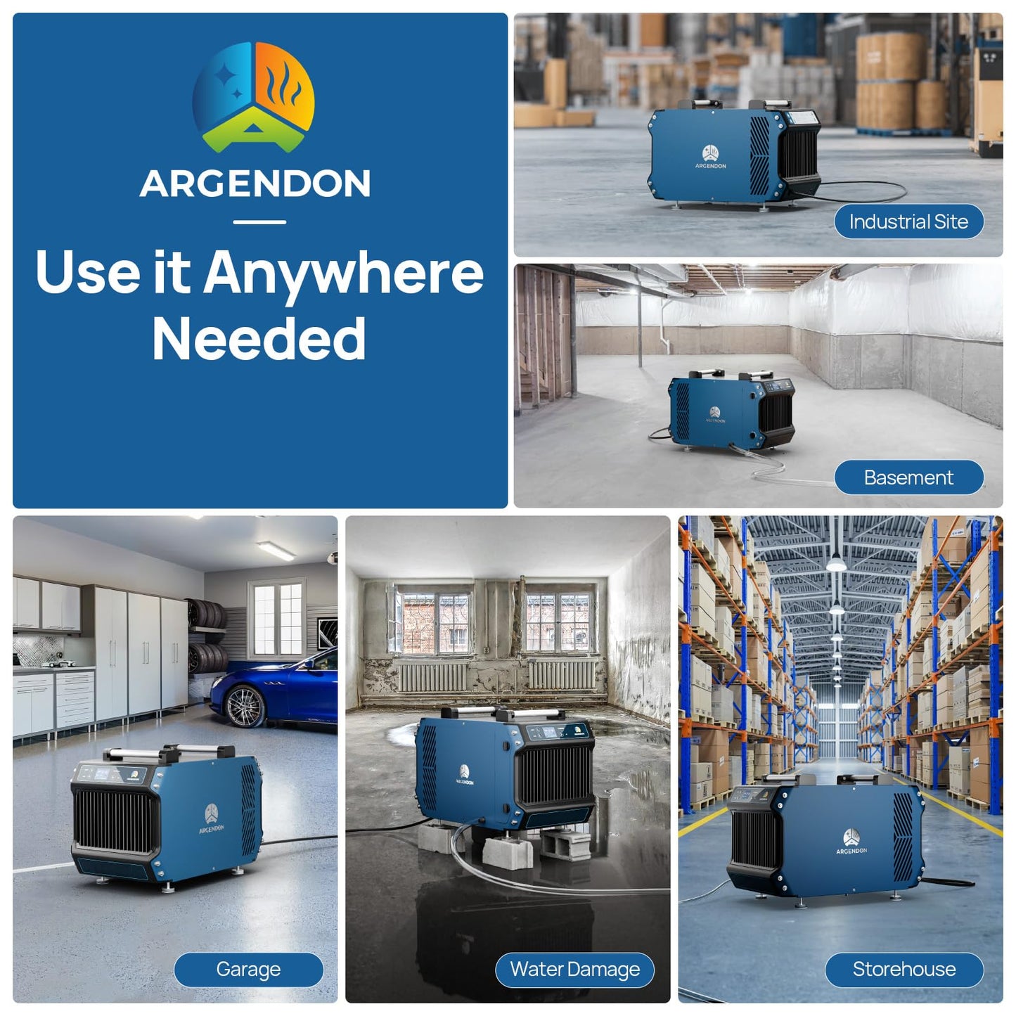 ARGENDON Commercial Dehumidifier for Crawlspace, 145 PPD Industrial Dehumidifiers with Drain Hose for Basement, Large Space, Auto Defrost, Compact, ETL, 5-Year Limited Warranty, Guardian 60
