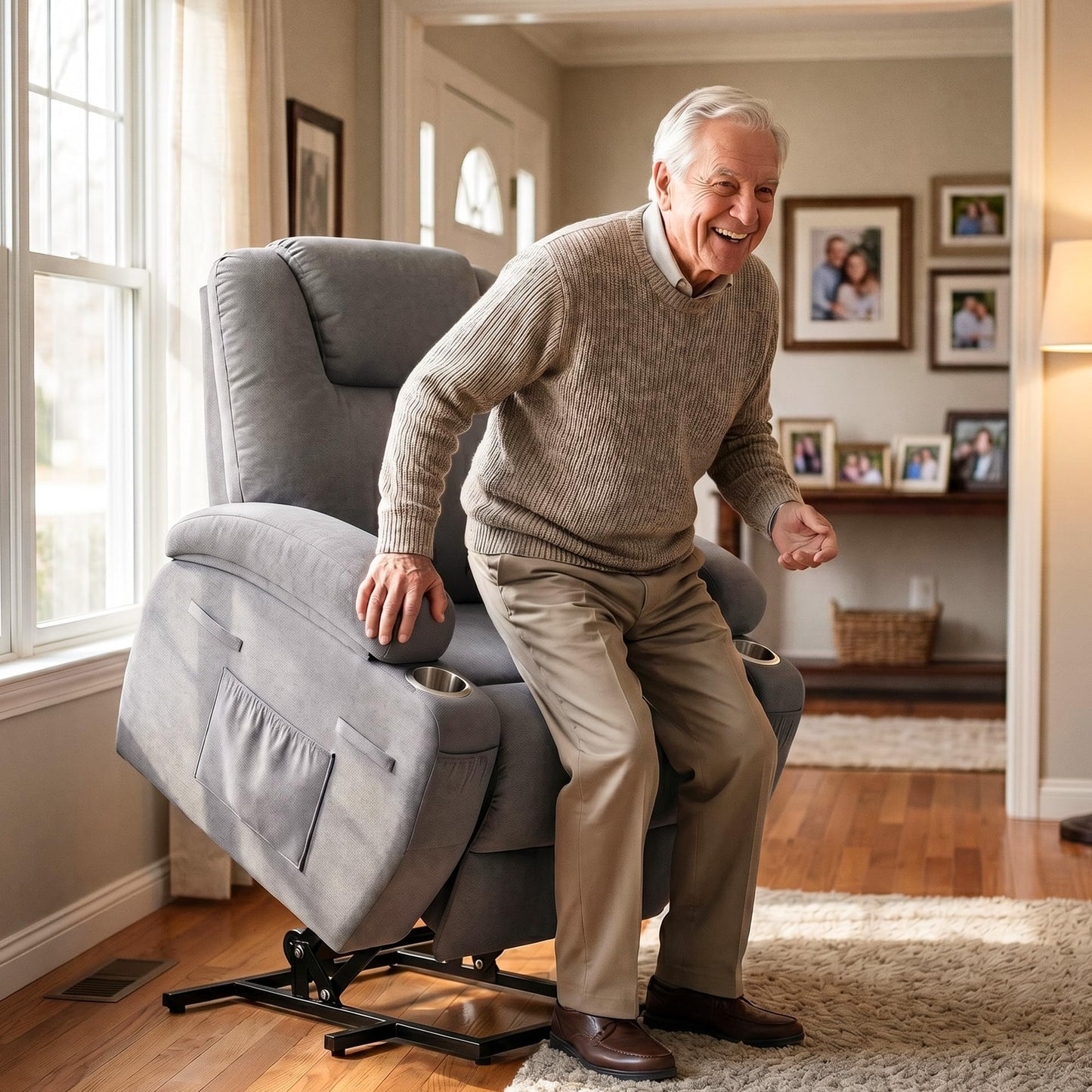 Flamaker Power Lift Chair Massage Recliner Chairs for Elderly - Ergonomic Design with Cup Holders & Side Pockets, Remote Control (Gray)