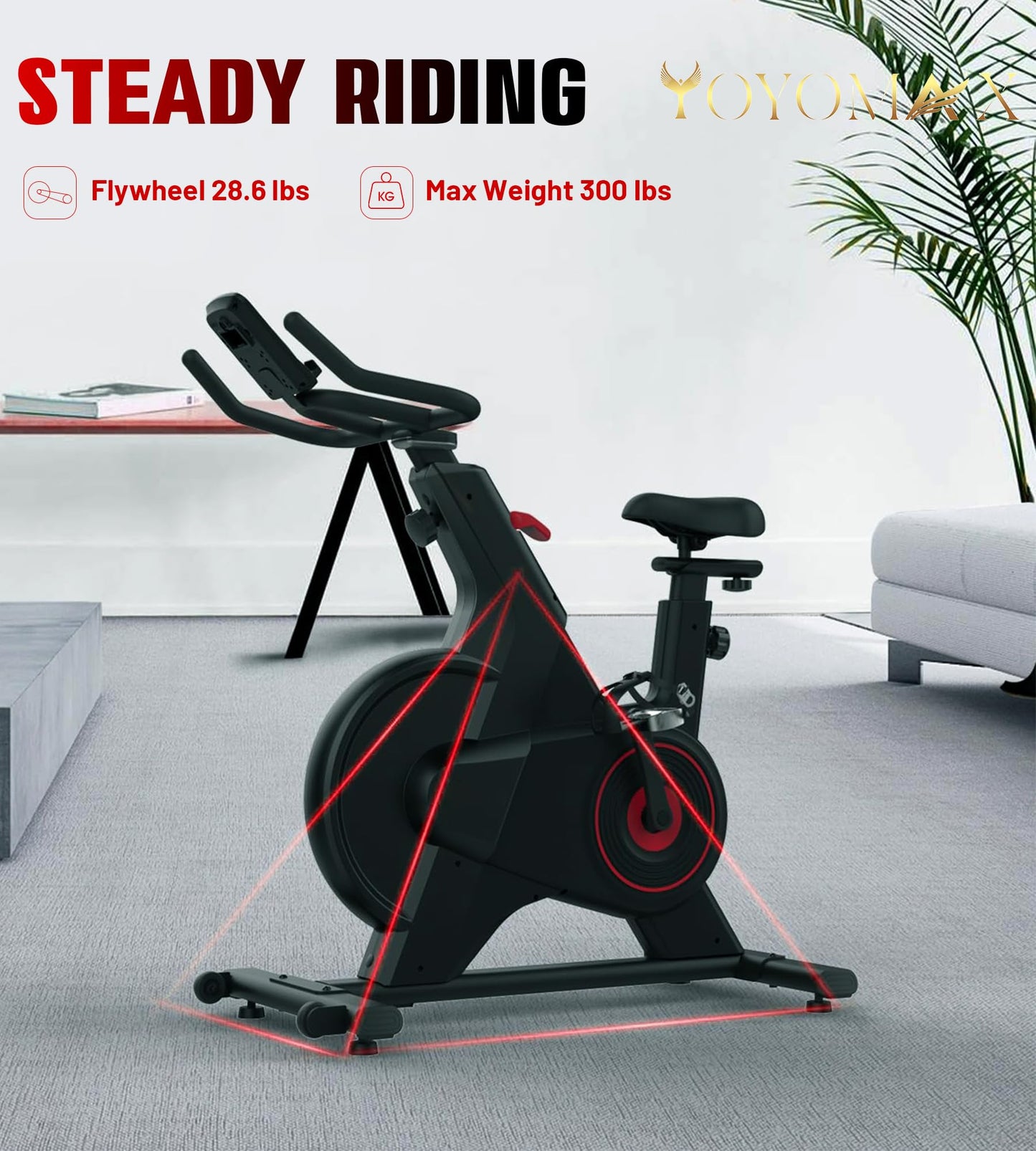 yoyomax Exercise Bike, Indoor Cycling Bike/Magnetic Stationary Bike - Fitness Stationary Bicycle Machine with Comfortable Seat Cushion & Digital Display with Pulse