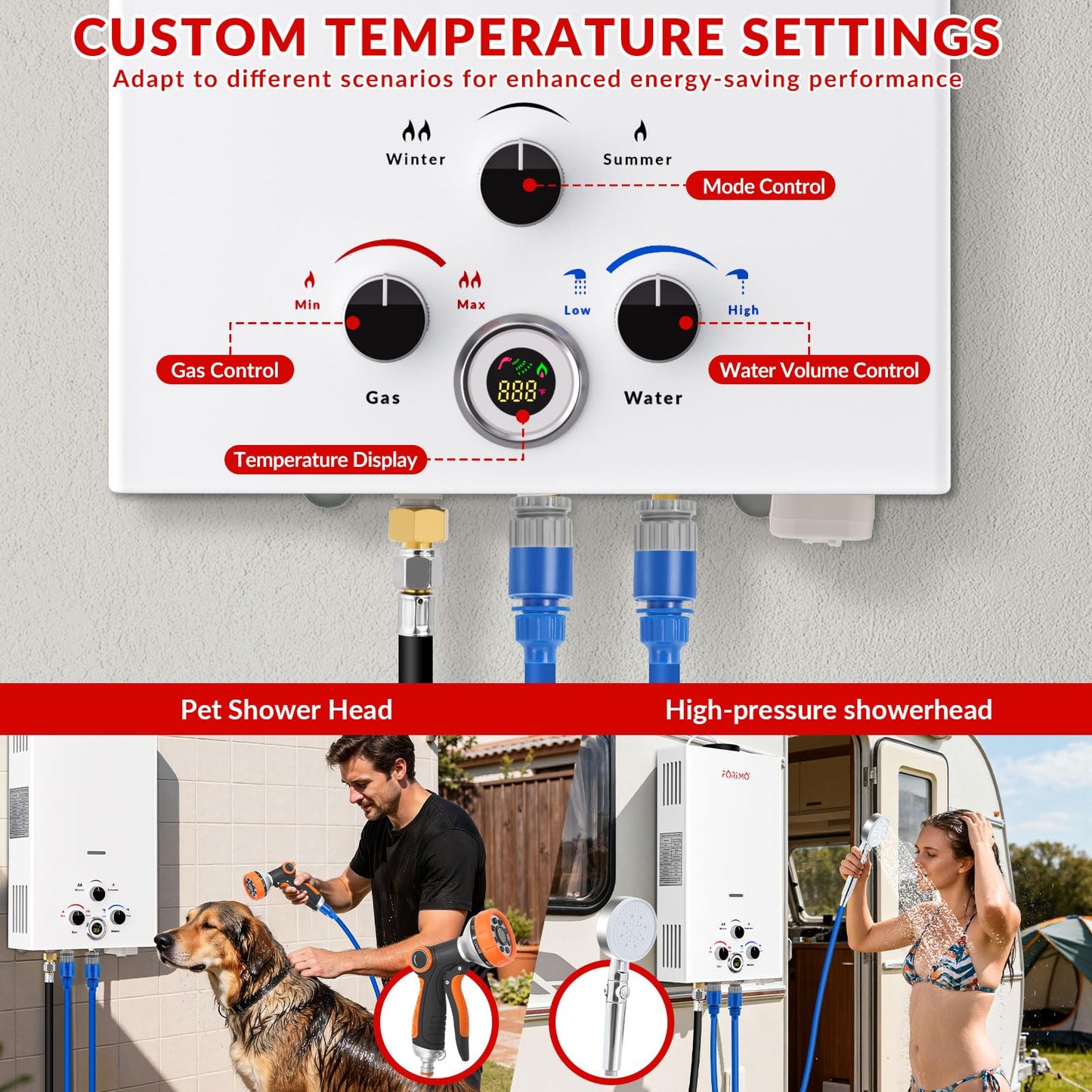 Tankless Water Heater Propane,3.18GPM 12L Outdoor Portable Water Heater,with 2 GPM Water Pump, Instant Propane Water Heaters with Digital Display Multi-Protection for Camping Trips