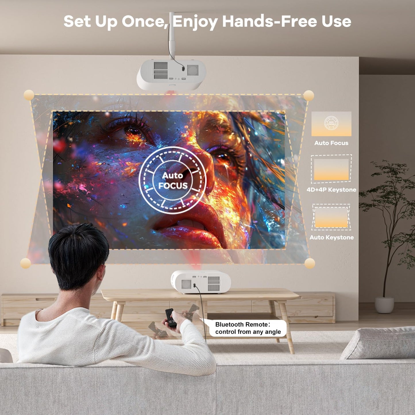 Outdoor-Projector with Google TV:3000 Brightness/Auto Lens Cap & 4D Keystone/Auto Focus & AI Voice Control, Sovboi Portable-Projector with WiFi & Bluetooth, Smart Movie Proyector for Streaming Apps