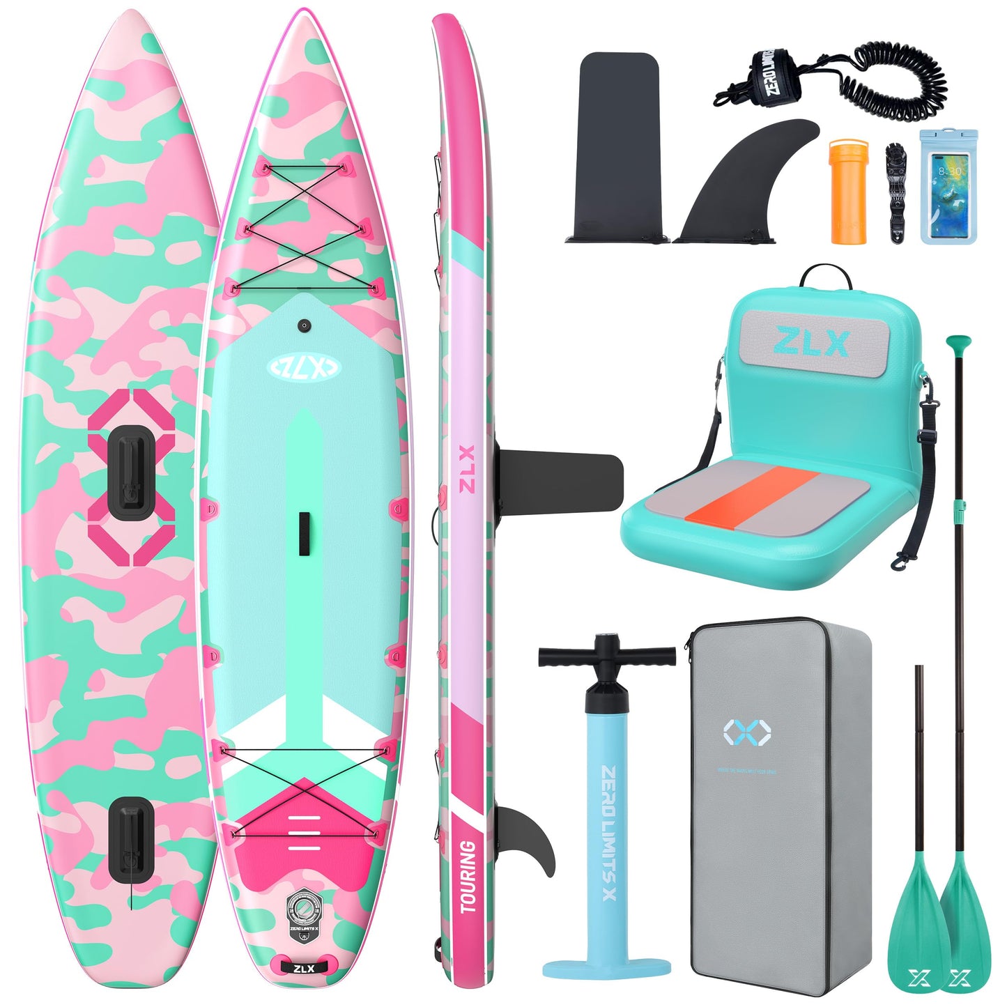 ZLX 11'6" Extra Wide Inflatable Paddle Board with Seat, Touring Stand Up Paddleboard, Fast Long-Distance SUP, Stable Center Fin, Portable Backpack & Accessories for Adults, 500lb/3 People/Family