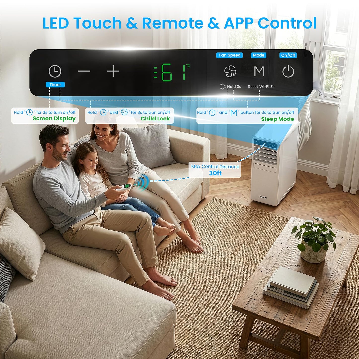 ZAFRO Portable Air Conditioners, 12000 BTU (8000 BTU SACC), Smart AC Unit with Drainage-free Cooling, Fan & Dehumidifier, Portable AC with APP/Remote, 47dB Quiet, 24H Timer for Living Room, Bedroom