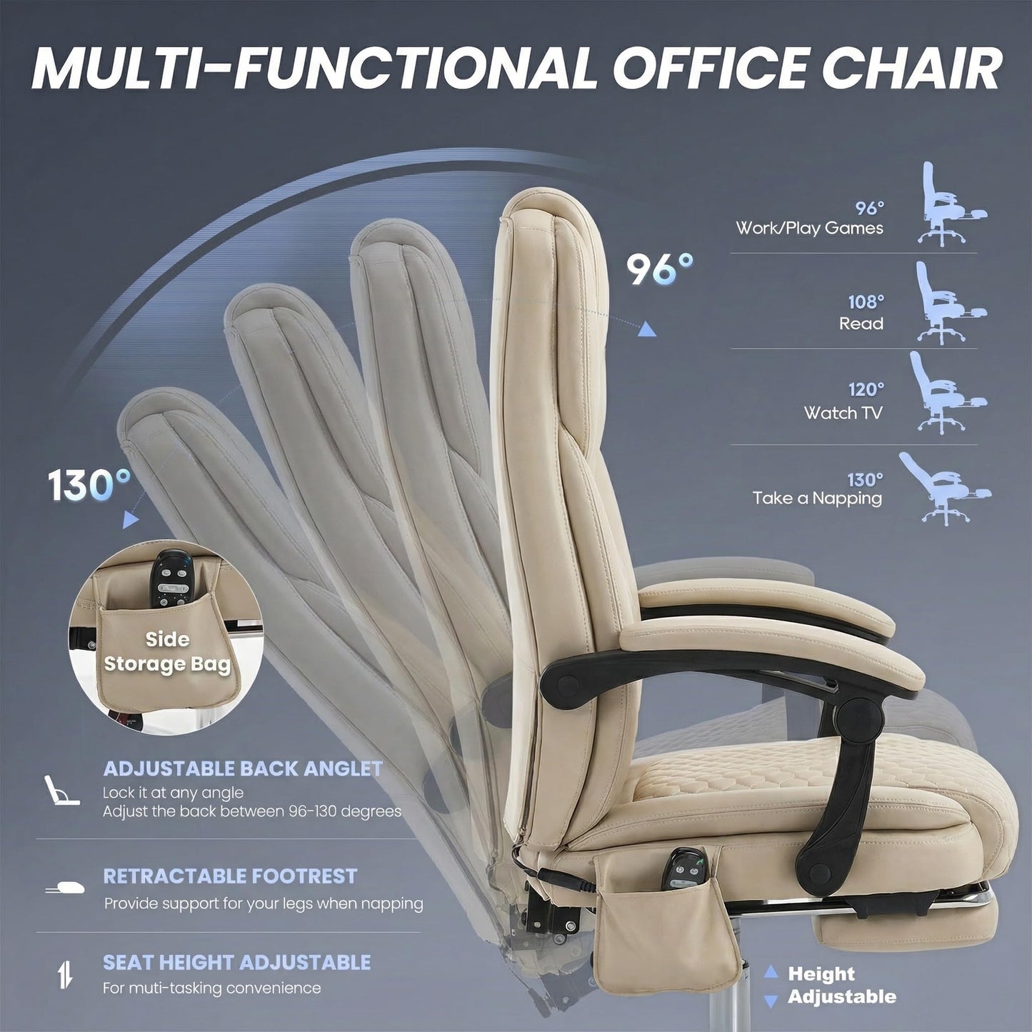 MALOL Massage Office Chair Set of 2 with Heat and Footrest - 3-Level 65°C Targeted Heating, 20-Min Assembly Leather Desk Chair, Big and Tall Executive Computer Chair with Side Pocket, 300 lbs, Beige