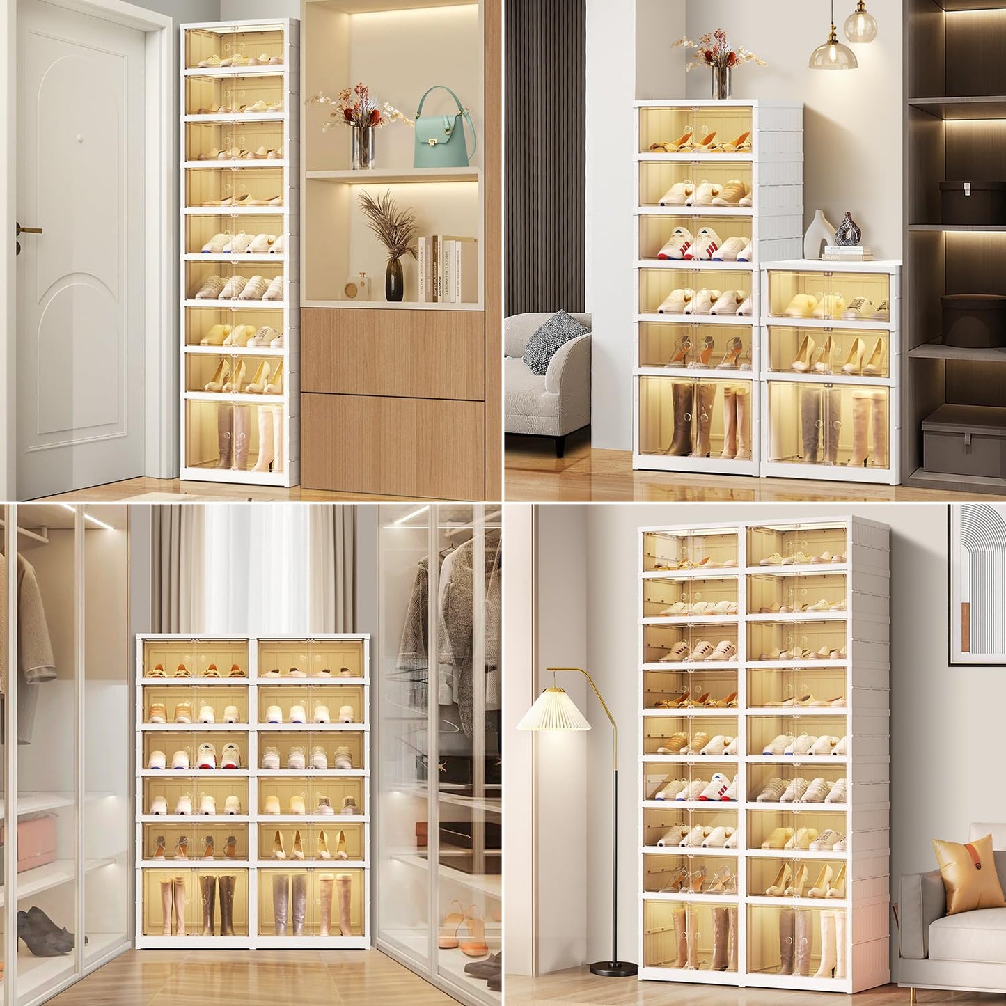 EHAMILY 6 Tier Foldable Shoe Rack Organizer for Closet 12-24Pairs Plastic Collapsible Shoe Shelf for front door entrance Stackable Clear Folding Shoes Storage Boxes XLarge Shoe Cabinet