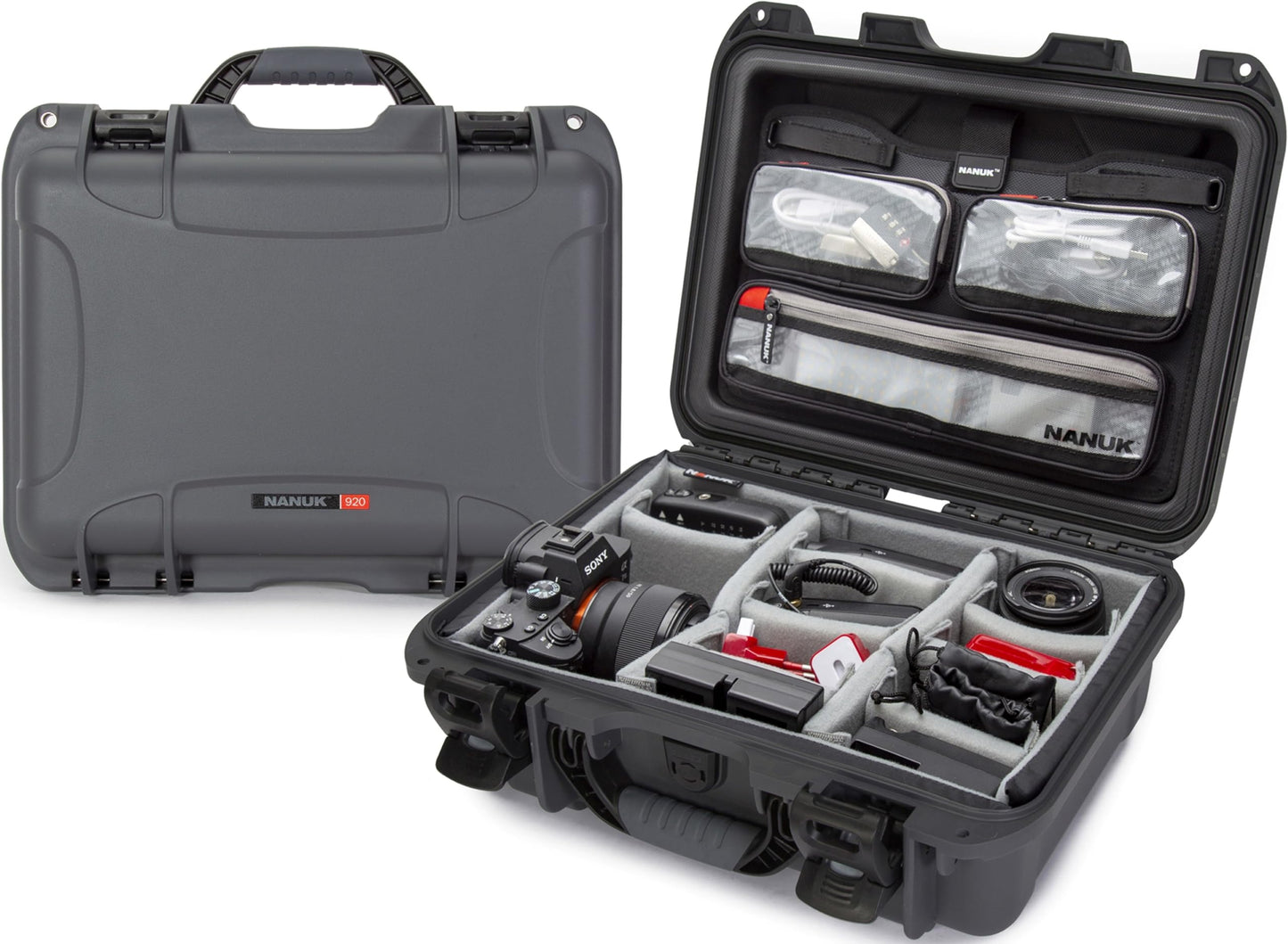 NANUK 920 Pro Photo Kit – Waterproof Travel Camera Hard Case with Padded Dividers & Lid Organizer, 16.7” x 13.4” x 6.8”, Dustproof & Impact-Resistant, Airline Carry-On Approved – Graphite