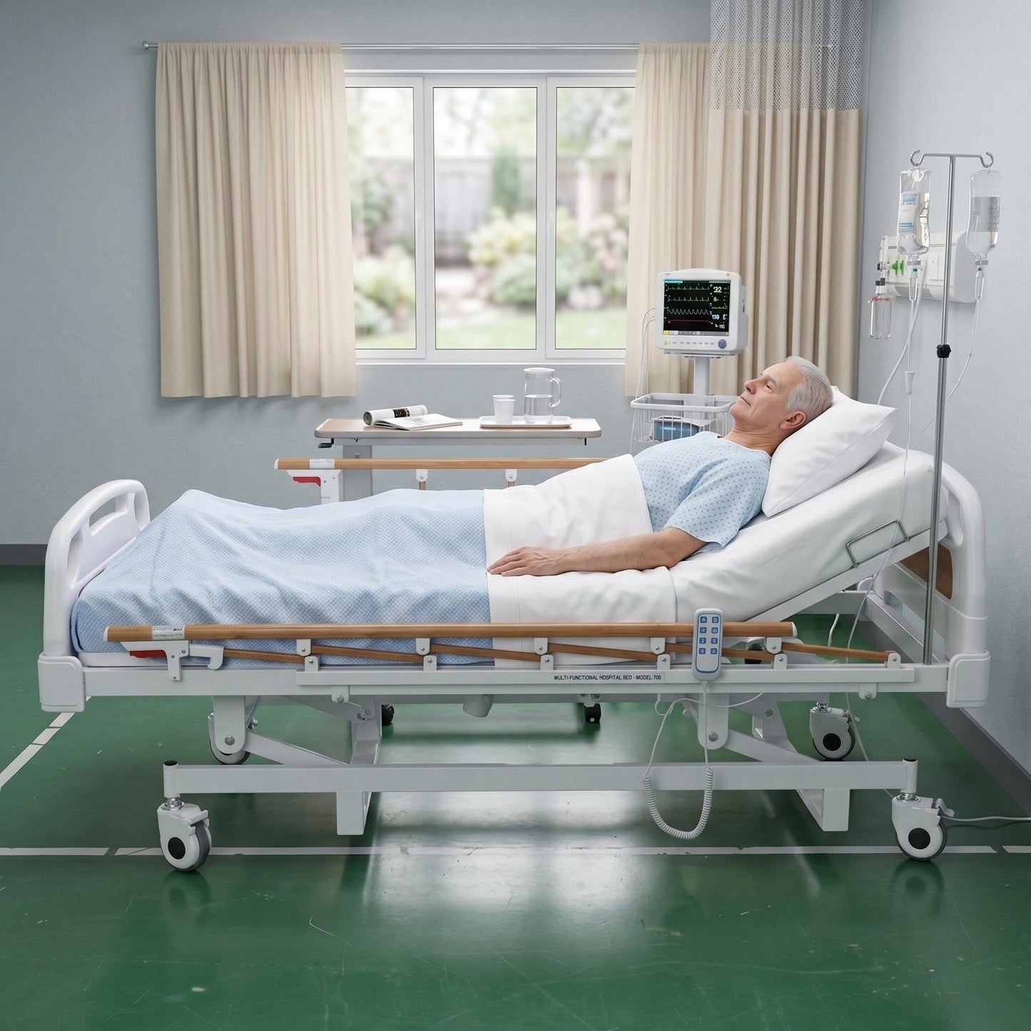 SierraSquad Electric Home Care Bed, 3-Function Adjustable Hospital Bed with Handheld Controller, 4" Foam Mattress, 5" Locking Casters, 400 Lbs Capacity for Home Hospital Clinic