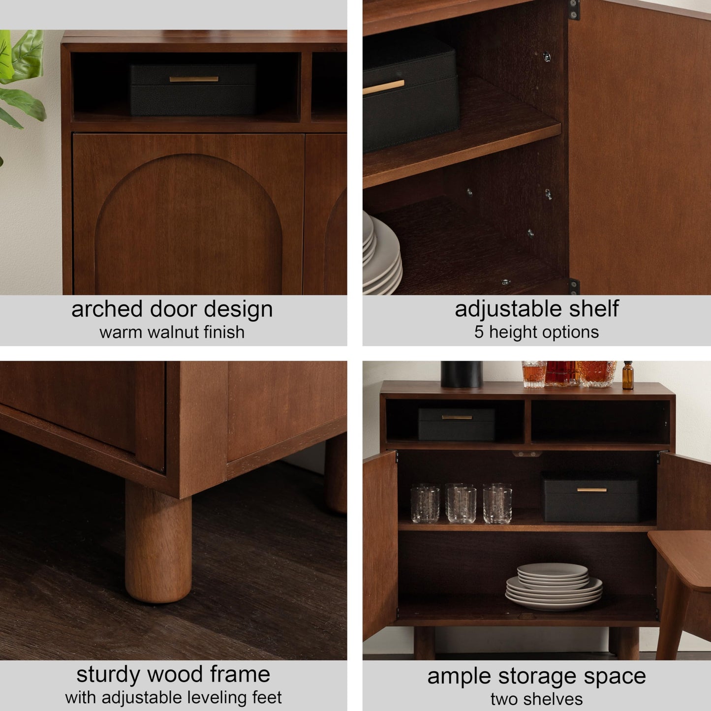 Kate and Laurel Cabernel Modern Two-Door Mango Wood Floor Storage Cabinet, 30 x 15 x 30, Walnut Brown, Living Room TV Stand with Arches for Use as Sideboard Buffet Cabinet or Bar Storage Buffet