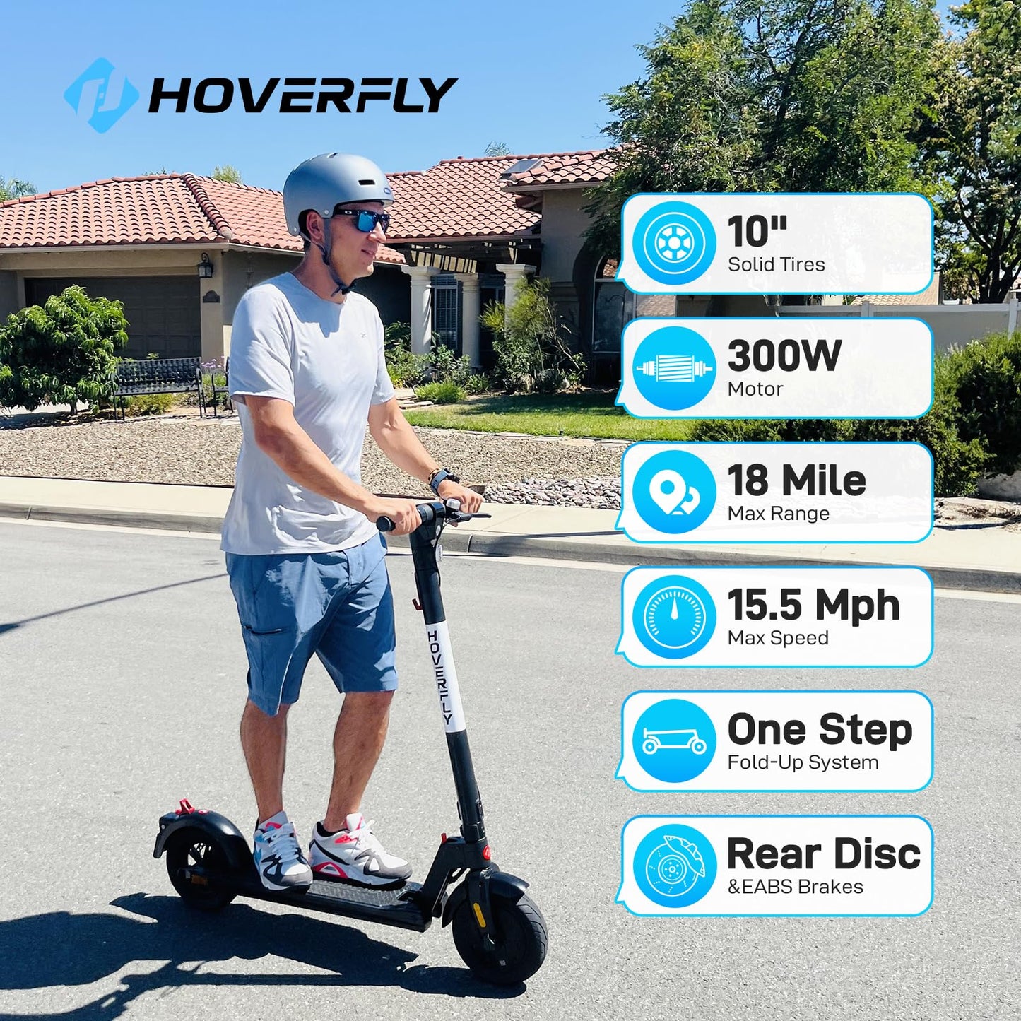 Hoverfly GXL MAX Electric Scooter for Adults, Anti-Flat 10'' Tire,Max 18 Mile Range, 15.5Mph Top Speed Powered by 300W Motor,Foldable Commuting EScooter with EABS Disc Brake Big LED Digital Display