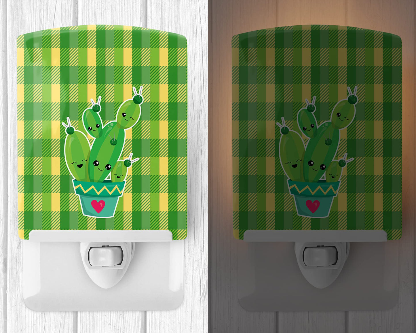 Carolines Treasures Ceramic Night Light, Cactus Striped Plaid, 6in x 4in, Model BB6853CNL, UL-Certified for Bedroom, Bathroom, Nursery