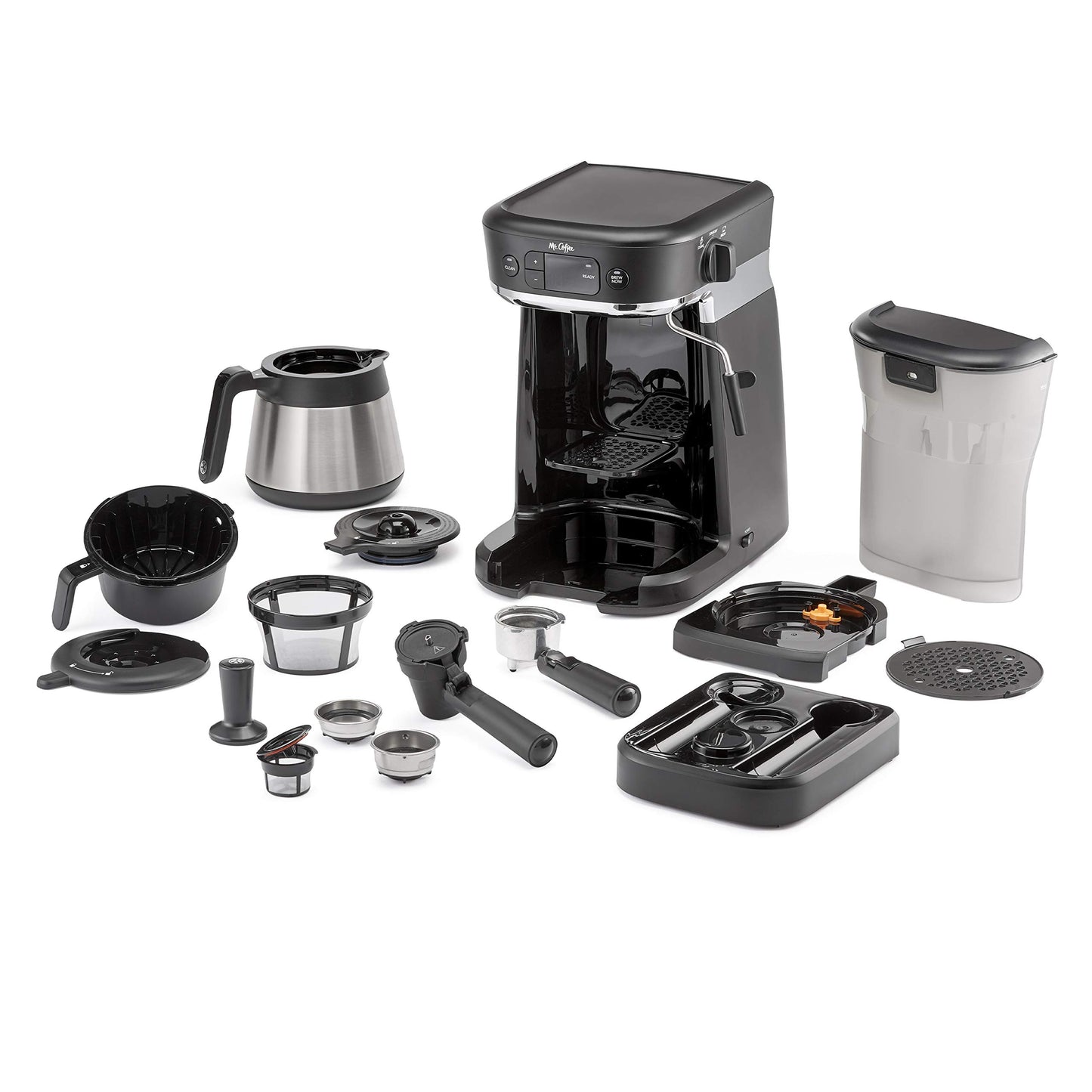 Mr. Coffee All-in-One Occasions Specialty Pods Coffee Maker, 10-Cup Thermal Carafe, and Espresso with Milk Frother and Storage Tray, Black
