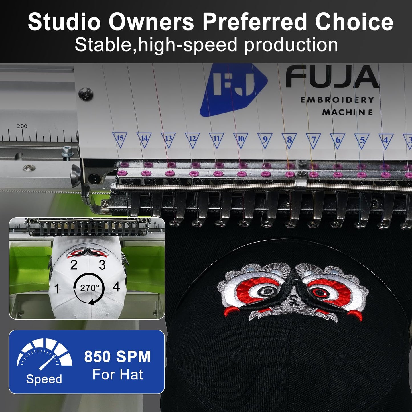 FUJA 15 Needle 14"x20" Large Area Commercial Embroidery Machine,1200 SPM High Speed, 10" Touch Screen, WiFi, Auto Color Change & Trim, for Hats, Jackets, Hoodies, T-Shirts and Patches