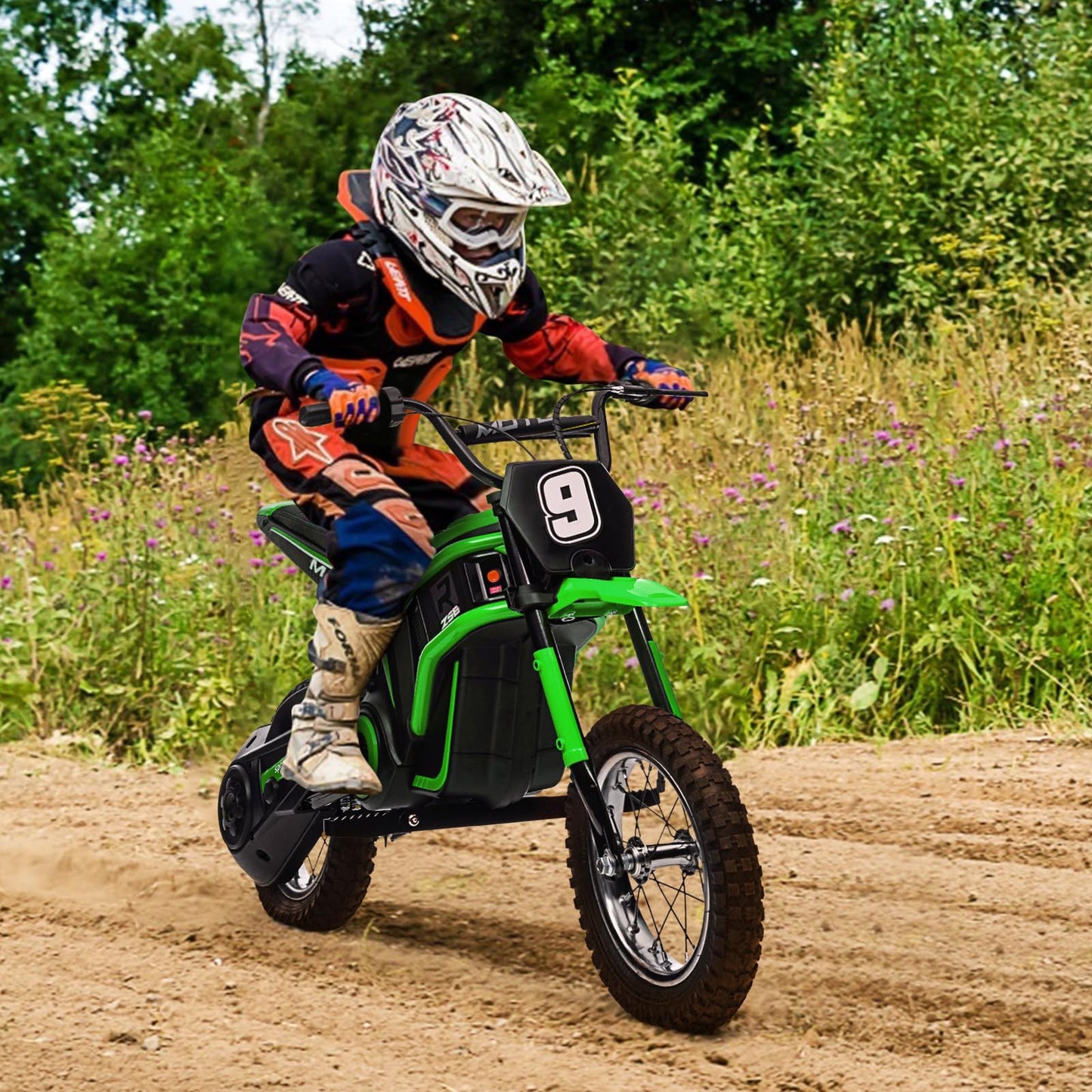 Garvee Kids Ride On Electric Dirt Bike,Kids All Terrain Electric Motorcycle,24V 350W Ride On Toy for Toddlers, Up to 14.5 MPH,Load 135 Lbs,Shock Absorption