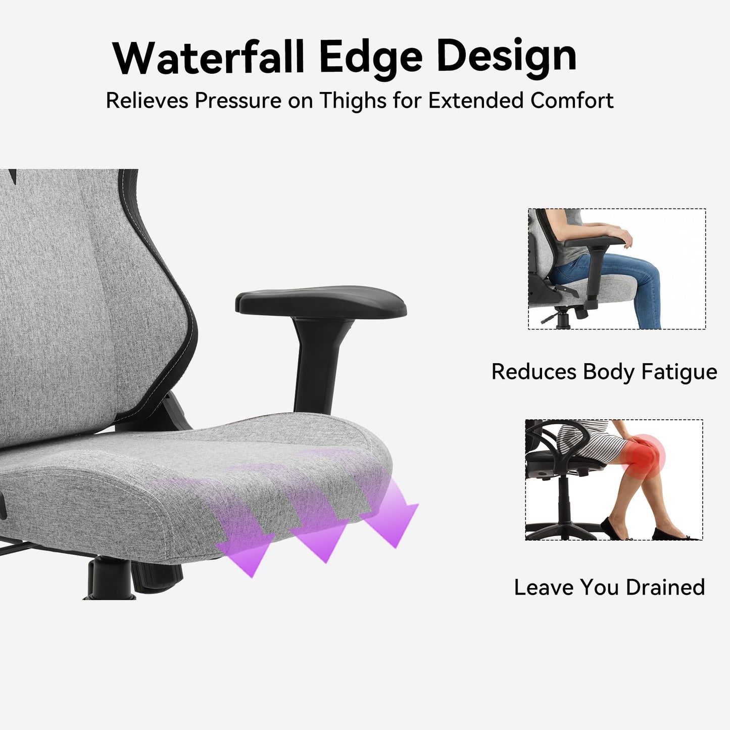 VENTUVIBE Gaming Chair - High Back Ergonomic Computer Chair with Lumbar Support, Video Game Chair-4D Adjustable Armrests,170° Reclining & 320lb Capacity,Fabric,Gray