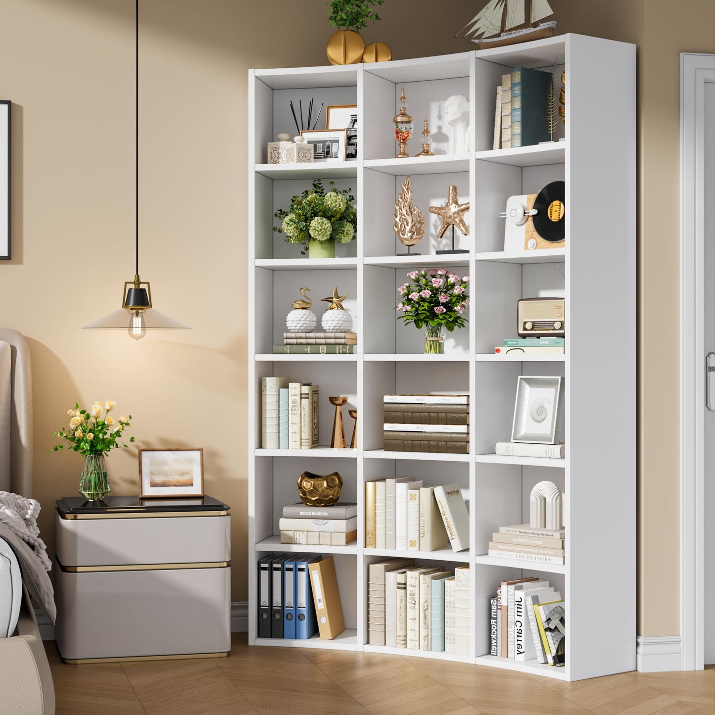 kepptory 71'' Tall Corner Bookcase (White, 41.5" W * 9.3" D * 71" H)