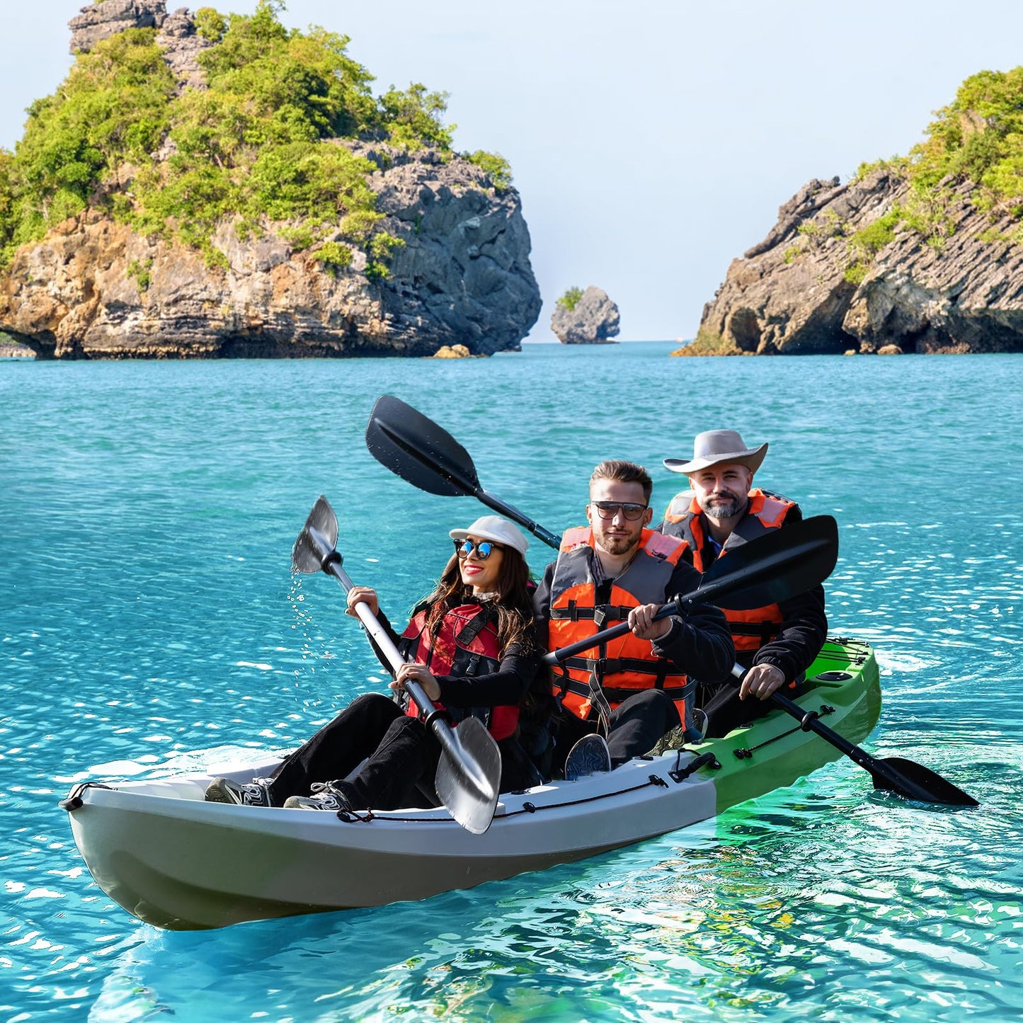 Garvee Fishing Kayaks, 12.4 FT, 2-3 Person Sit on Top Kayak for Adults with Paddle & Comfortable Seat, Capacity of 600 LBS, Hard Shell Recreational Ocean Kayak Boat