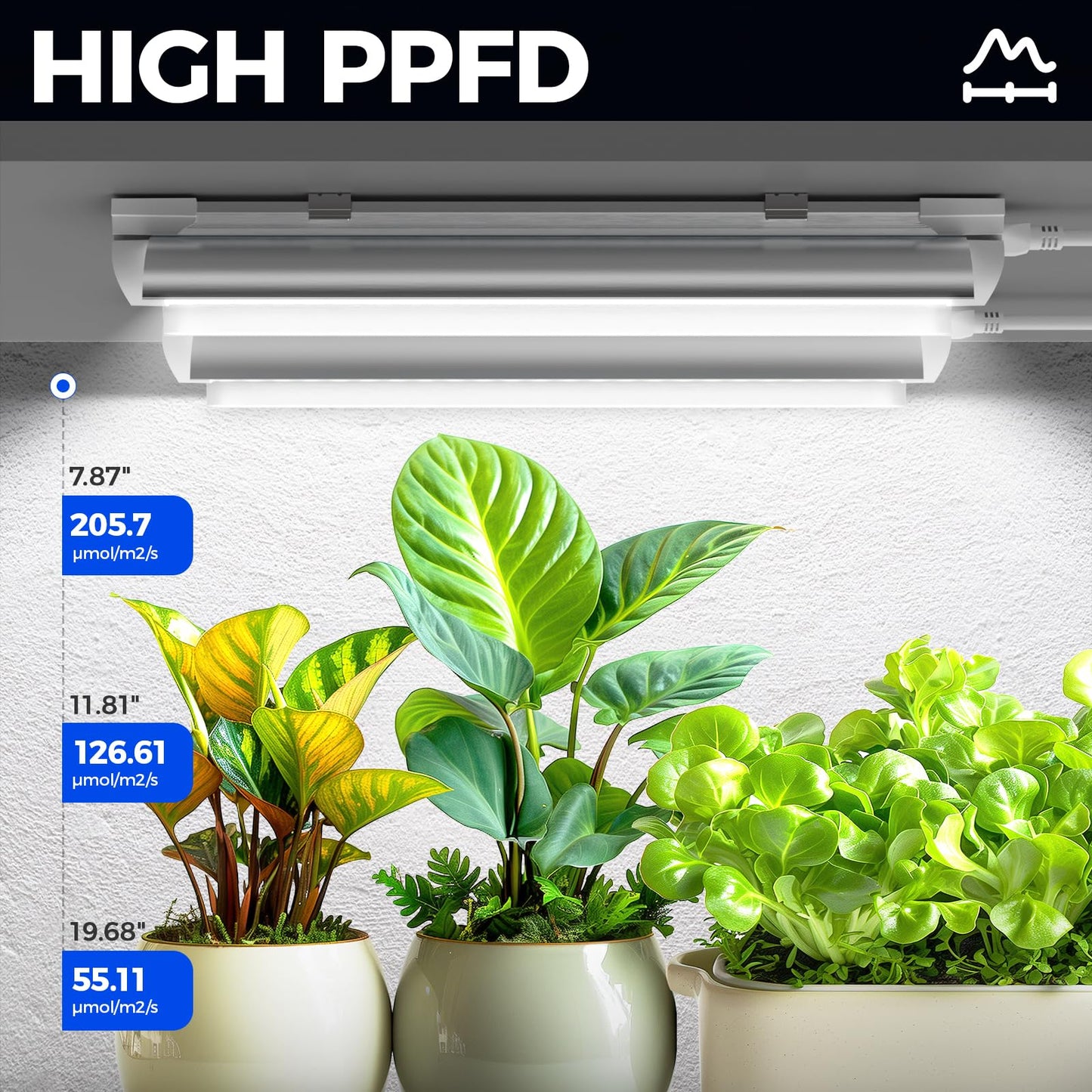 Barrina T8 Grow Light Strip, 5000K Full Spectrum, V-Shape with Reflector, 1FT, 60W, Linkable, White, Model QC12, 4