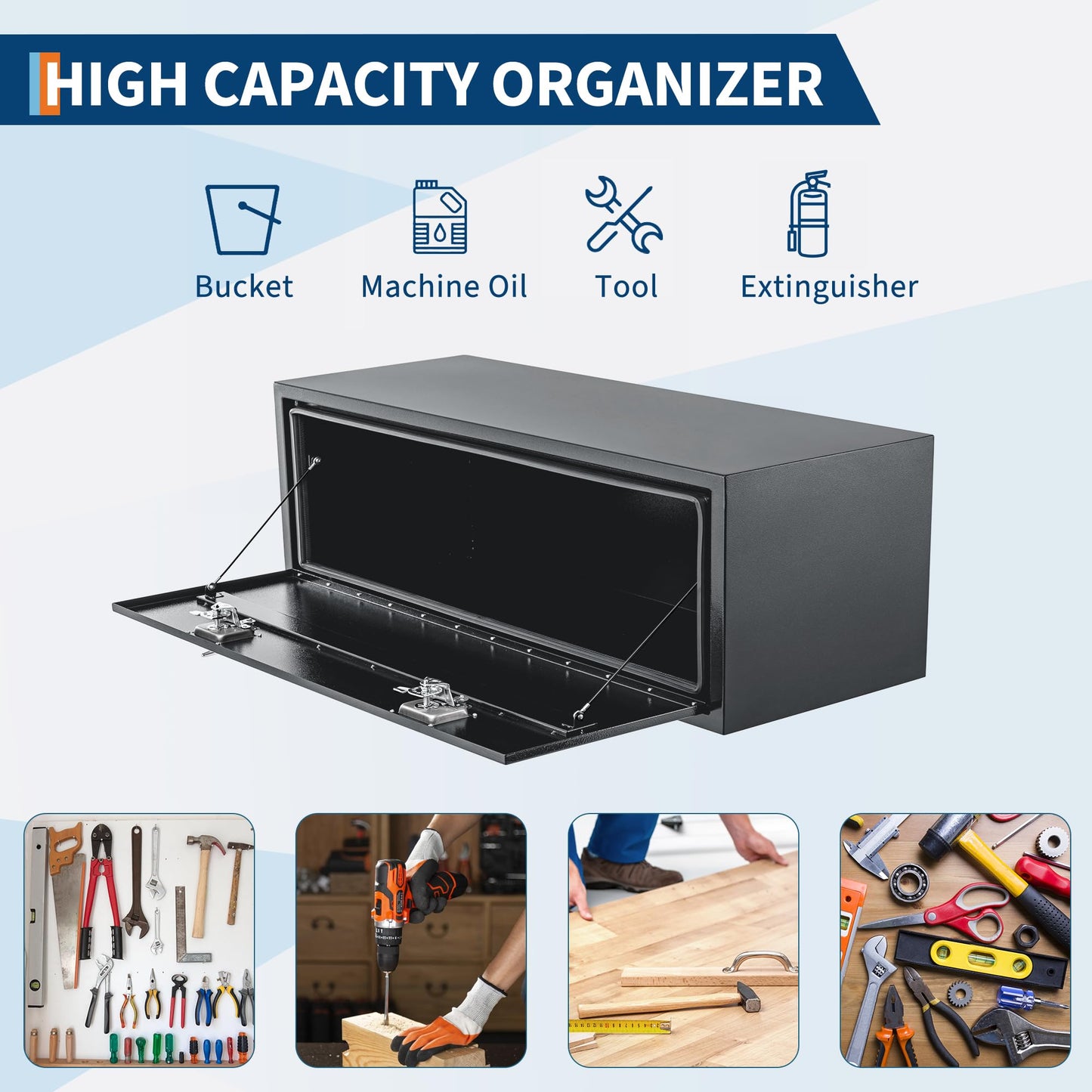 SierraSquad Black Steel Underbody Truck Tool Box with t-Handle Latch Smooth Surface Truck Tool Box for Underbed of Truck, Trailer, Rv, 48"x 16"x 13"
