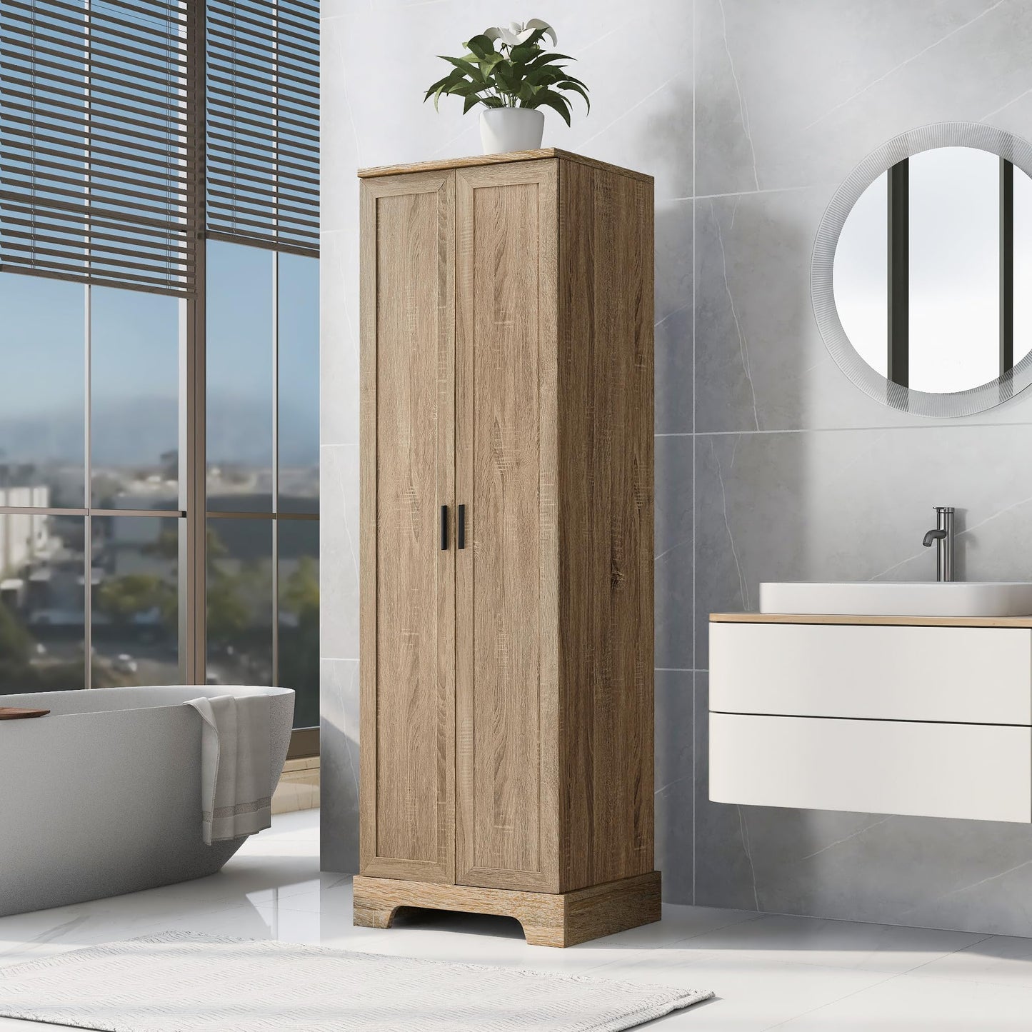 Jintop 71.2" Freestanding Waterproof Storage Cabinet with Two Doors,Wooden Kitchen Pantry Cupboard w/Adjustable Shelf & MDF Board w/Painted Finish,for Bathroom Office Living Room,Brown