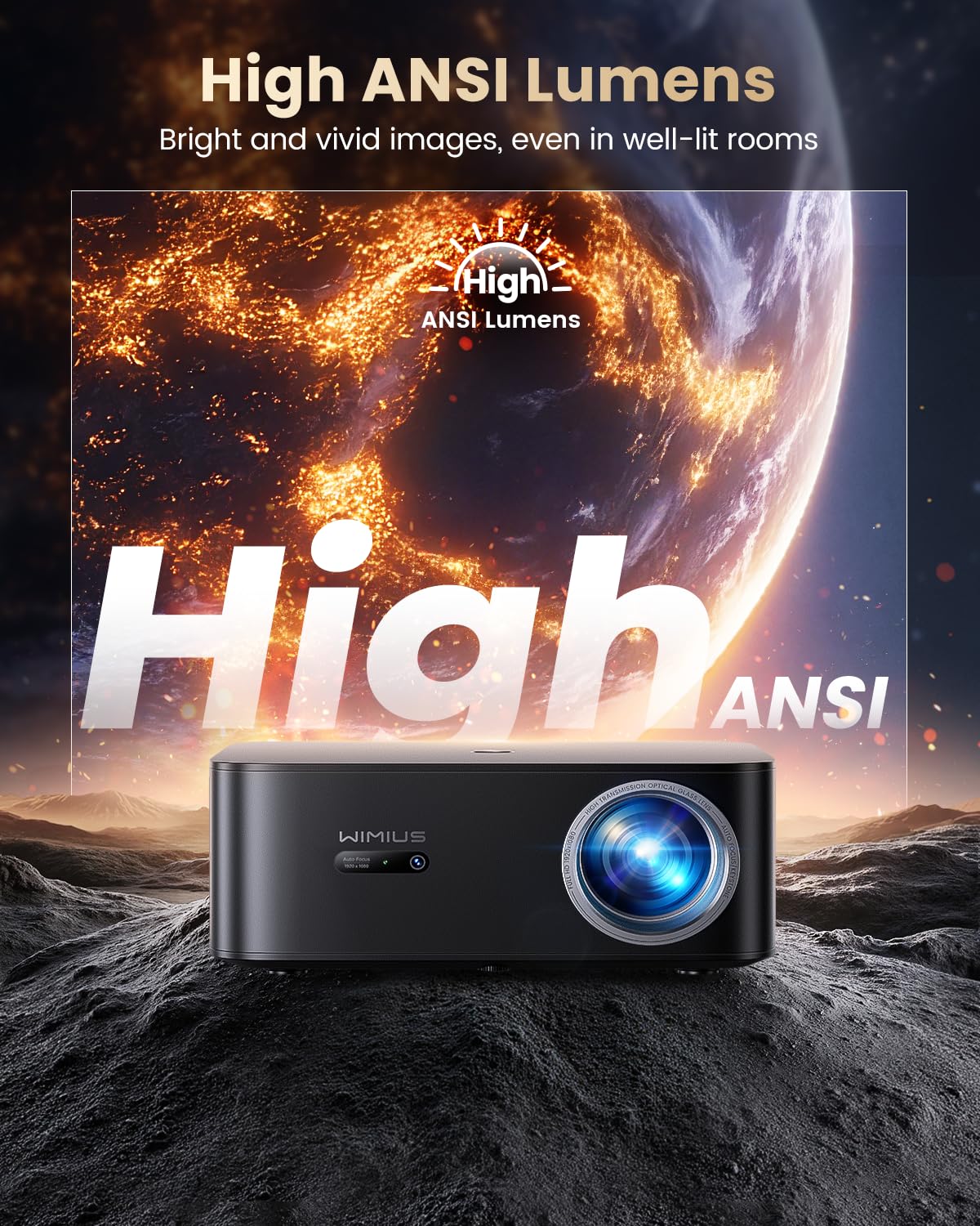 【Bundled with Google TV Stick/4K Supported】Smart Projector with WiFi & Bluetooth, Outdoor & Home TV Movie Projectors with Voice Control, Auto Focus & Keystone, Compatible with Netflix Proyector WiMiUS