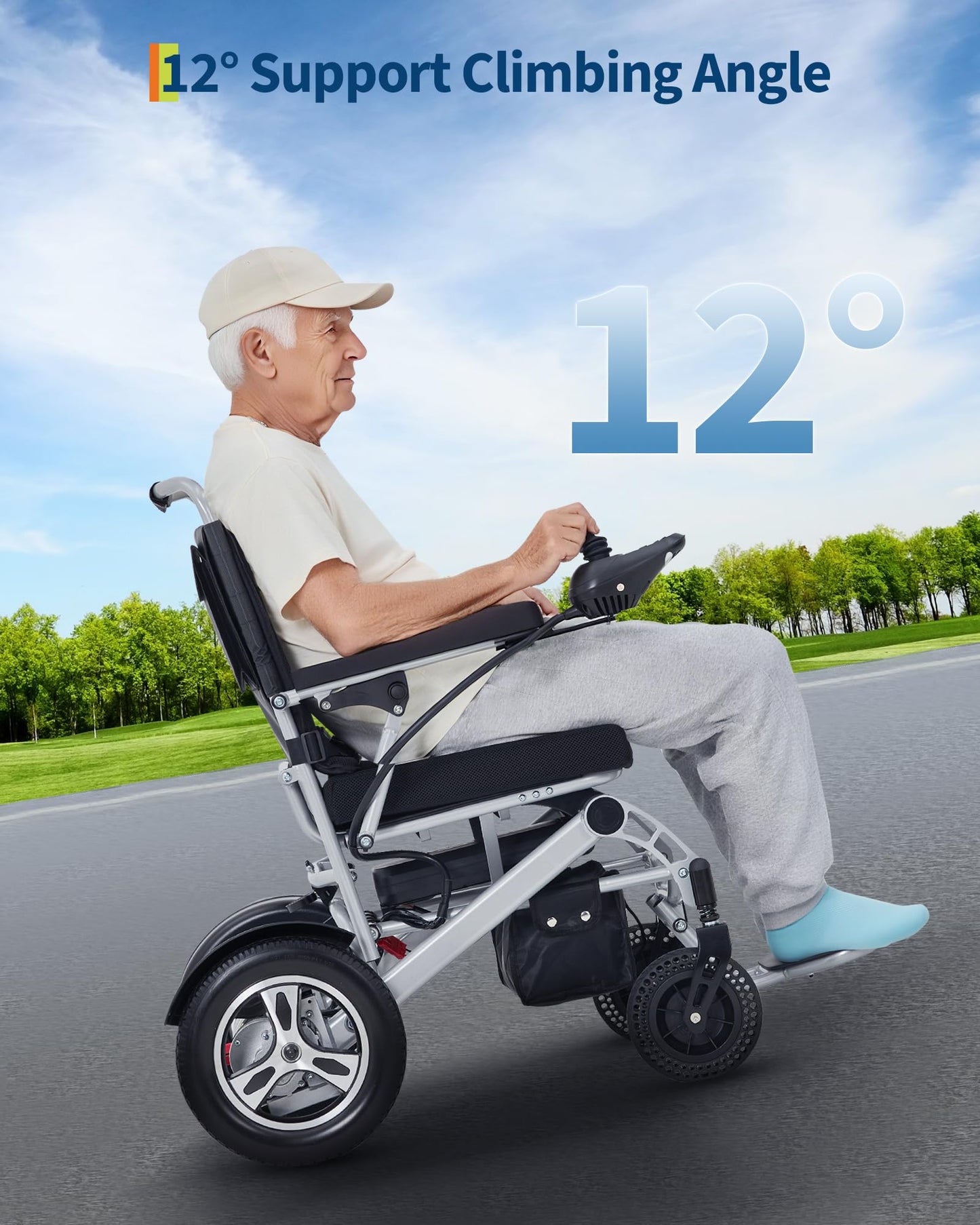 Electric Wheelchair for Adults, 30 Miles Long Travel Range with 2 PCs 12Ah 24V Battery,Ultra Lightweight & Foldable, 330lb Large Capacity, All Terrain Electric Mobility Chair & Airline Approved