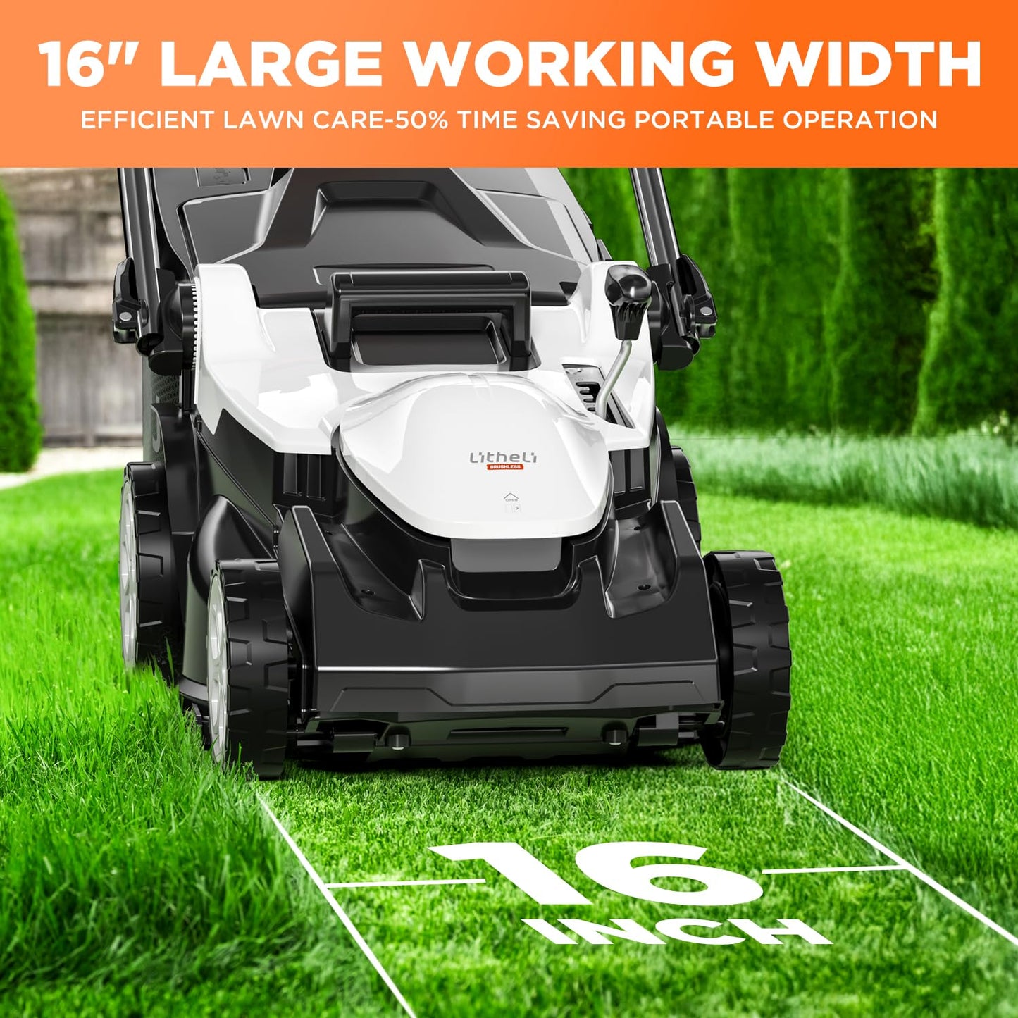 Litheli 16.5" Electric Lawn Mower Cordless, Brushless Lawnmower with 6-Height Adjust and 2 x 4.0Ah Batteries, for Garden and Yards