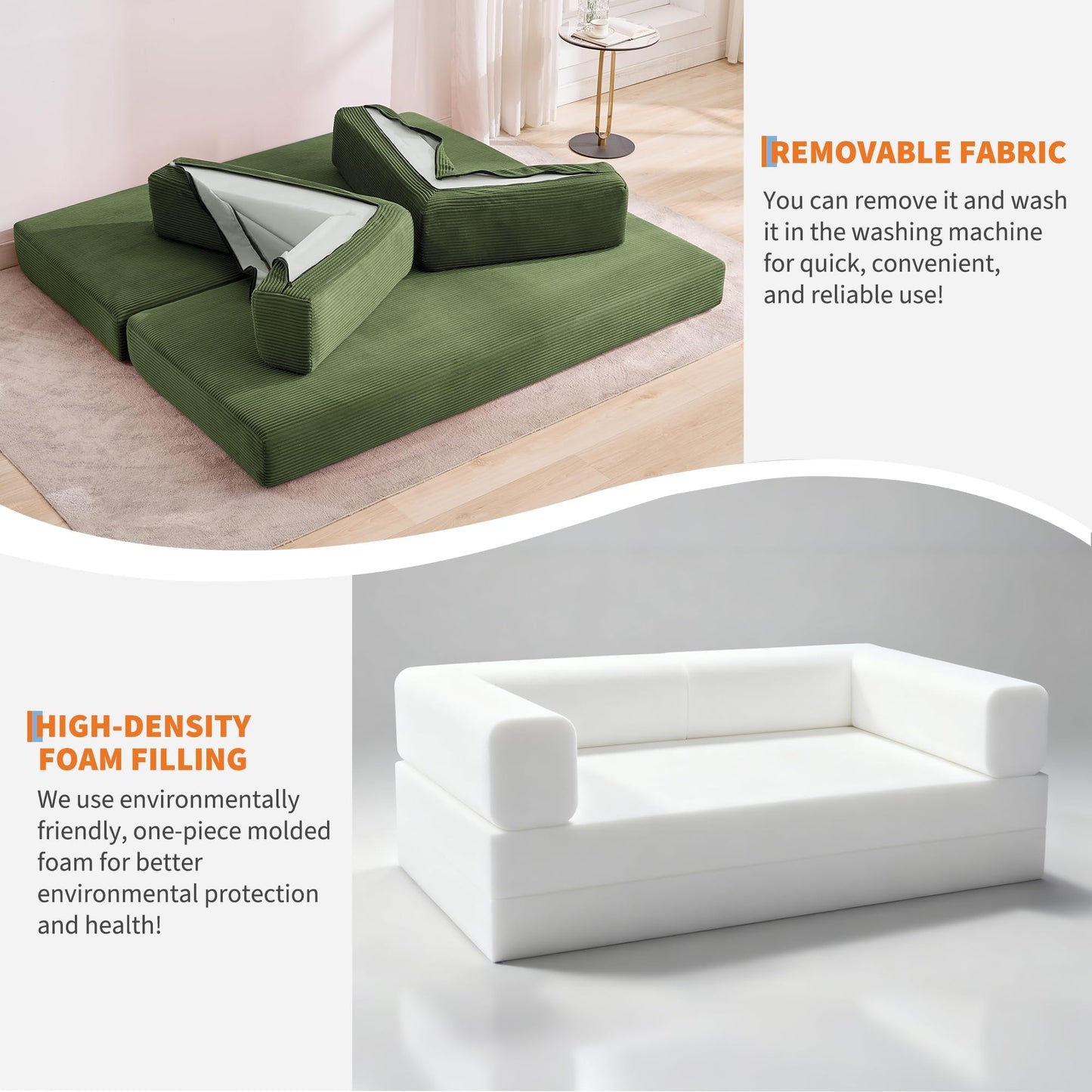 GarveeLife 78.8" Modular Corduroy Sofa Bed,5 in 1 Convertible Futon Floor Couch with Pull-Out Sleeper,Multi-Functional Futon for Living Room Guest Room & Small Spaces