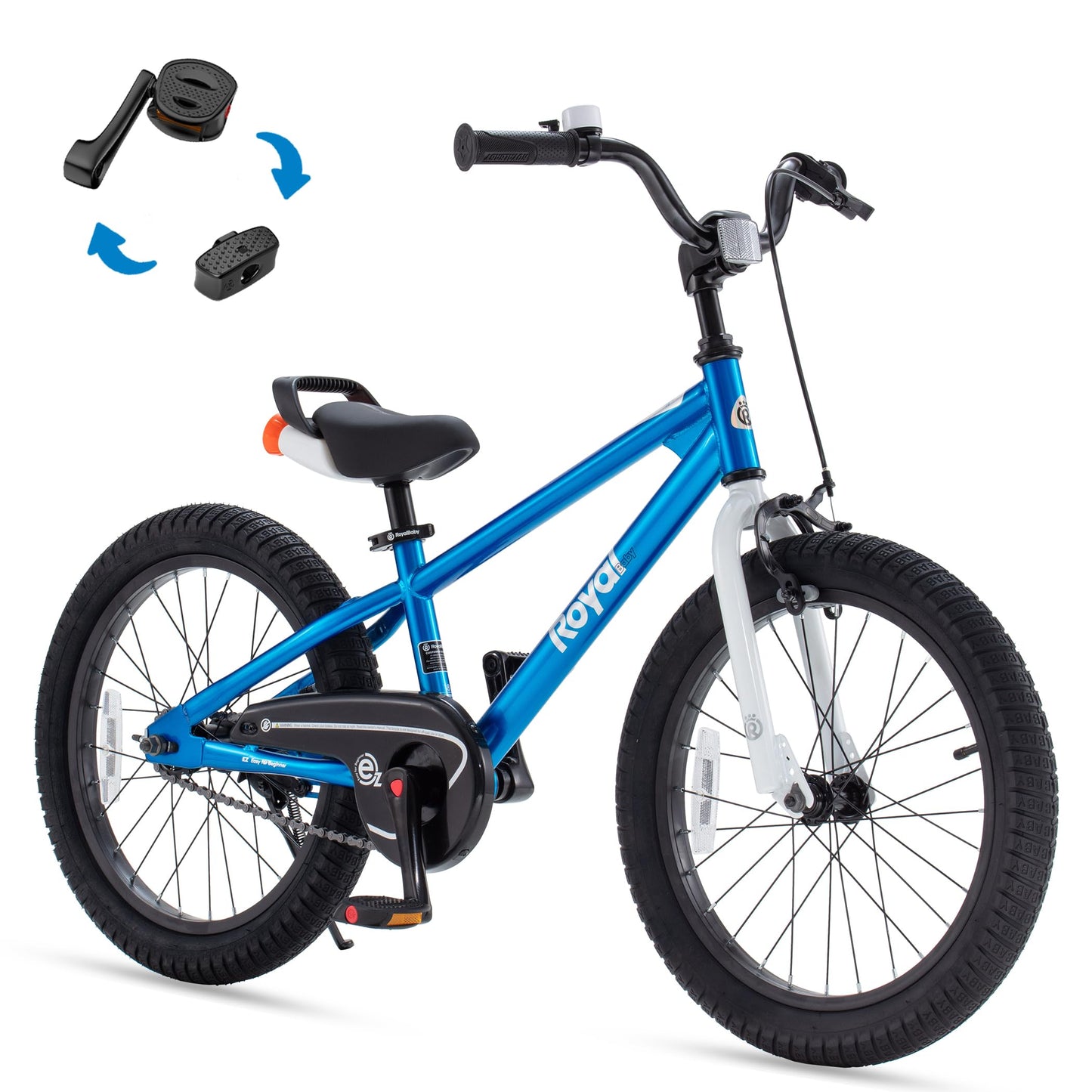 RoyalBaby EZ Kids Bike, 18 Inch Wheel Bicycle with Quick Release Crank for Beginners Easy Learn Biking, Boys Girls Ages 5-9 Years, Royal Blue