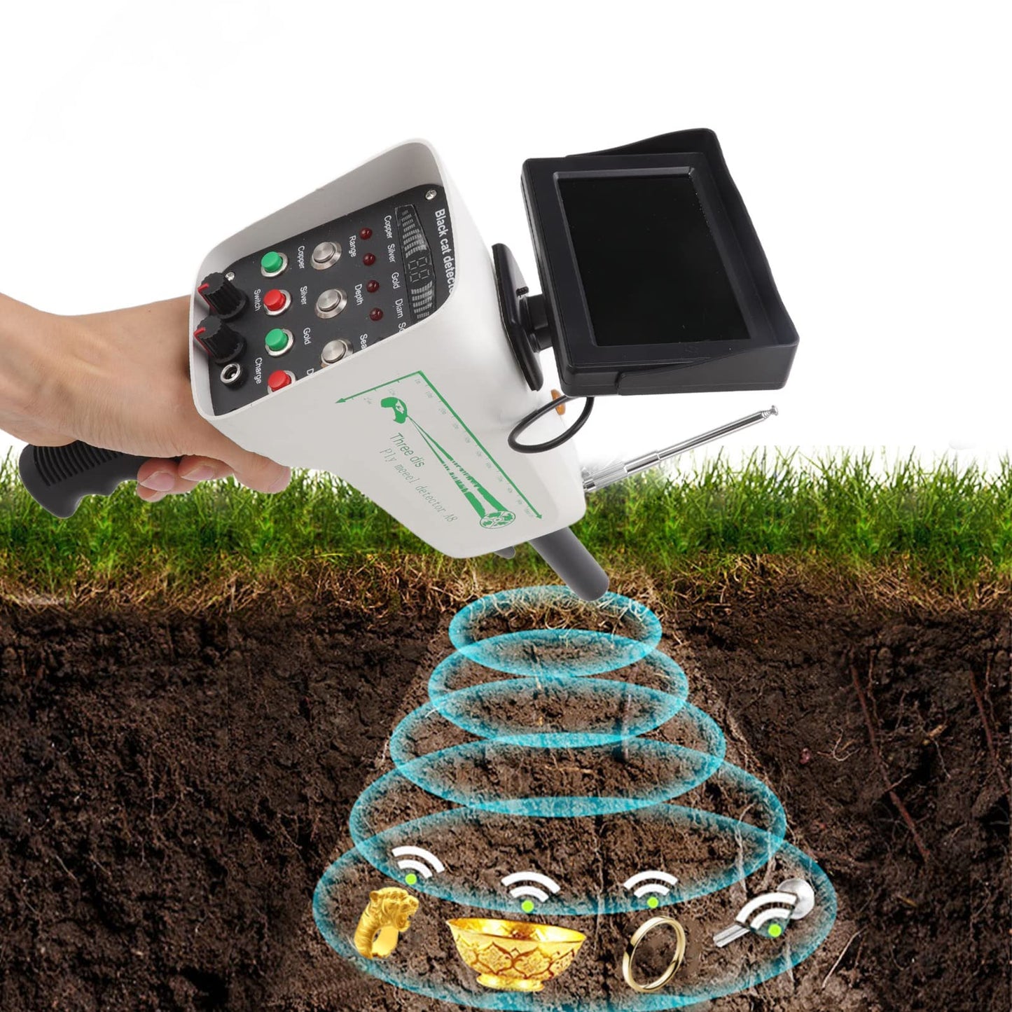 aqxreight 30m Depth Metal Locator 1000m Range Underground Metal Detection Finder with Display for Gold Silver Copper Treasure Stones (US Plug)