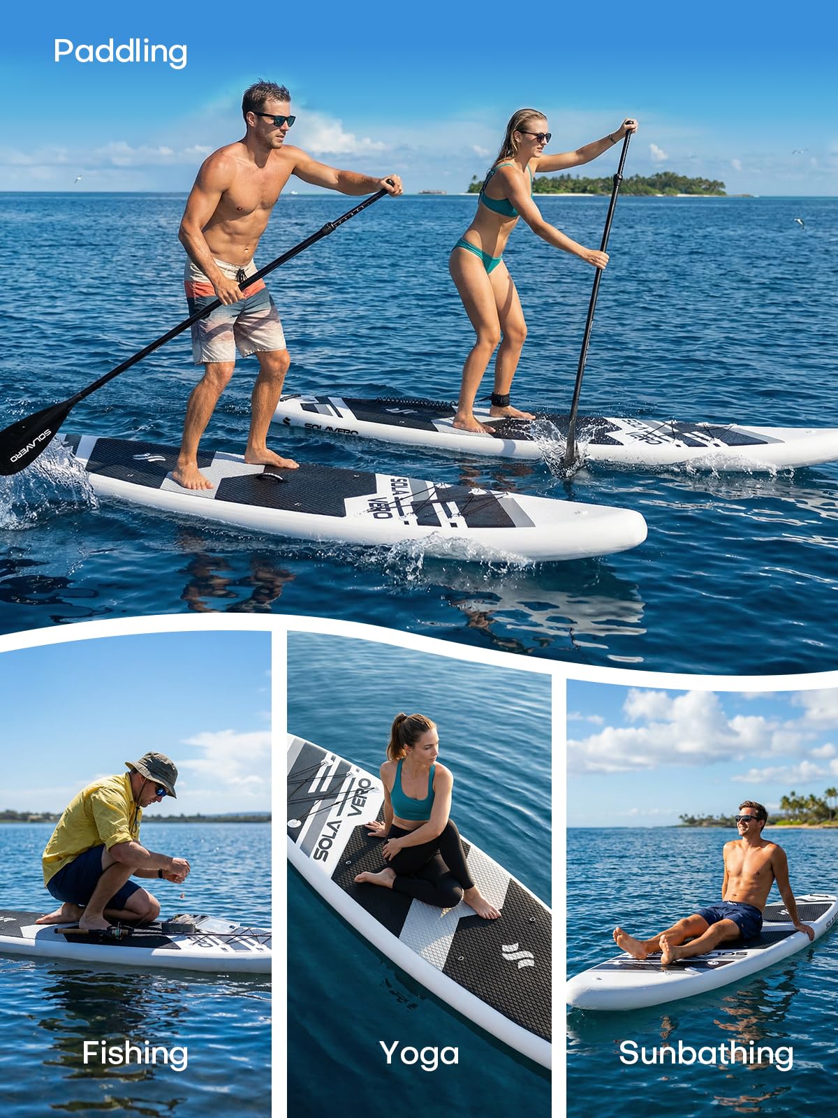 SOLAVERO Inflatable Stand Up Paddle Board, 11' SUP for Adults, Non-Slip Deck for Fishing, Portable Blow Up Paddleboard with Accessories for Beginner, All Skill Levels
