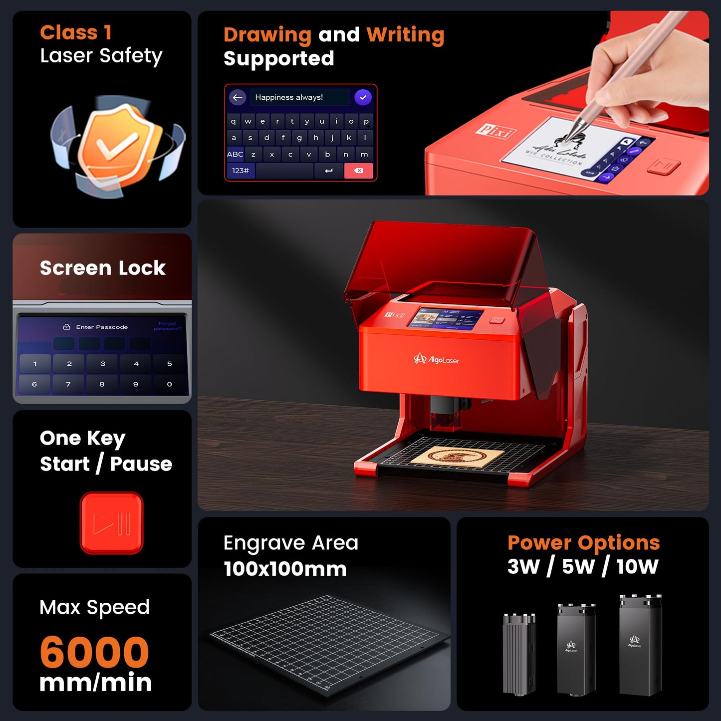 AlgoLaser 3W Smart Laser Engraver Machine, Class 1 Portable Laser Engraving Machine with Built-in AlgoOS System, No PC Needed, Laser Engraving for Wood, Acrylic, Leather.