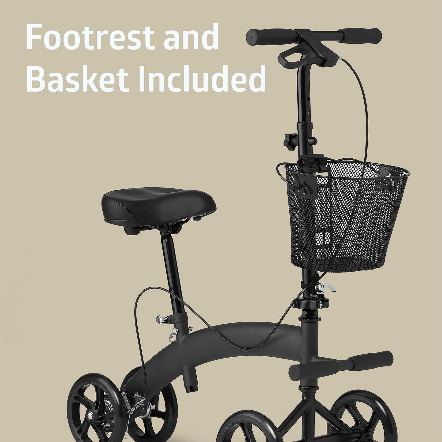 Medline Manual Seated Mobility Scooter Knee Walker, 8” Wheels, 300 lbs. Capacity, Black- for Leg & Foot Injuries, Crutch Alternative, 1 Ct.