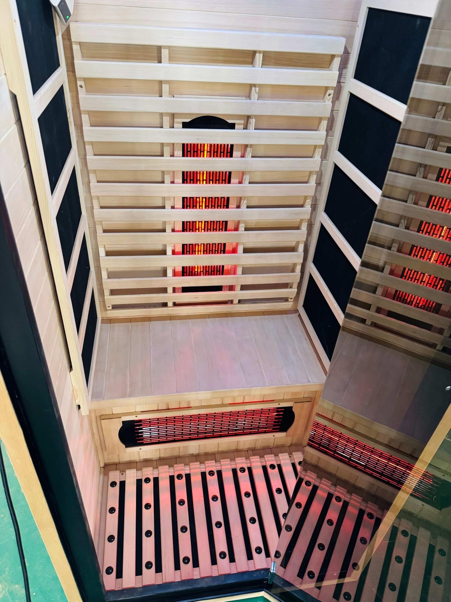 Modern Infrared Sauna with Glass Door, Wood Frame, LED Display, Carbon Fiber Heating Panel, Indoor Home Spa for Personal Use