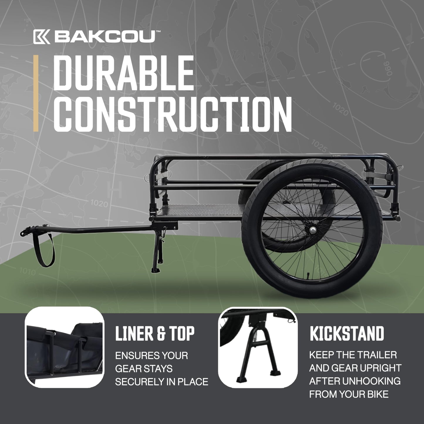 Bakcou - Folding Cargo eBike Trailer with 20" x 3" Fat Tires, Canvas Liner, Hitch, Axle Extenders & Kickstand - 150-200 lbs Capacity