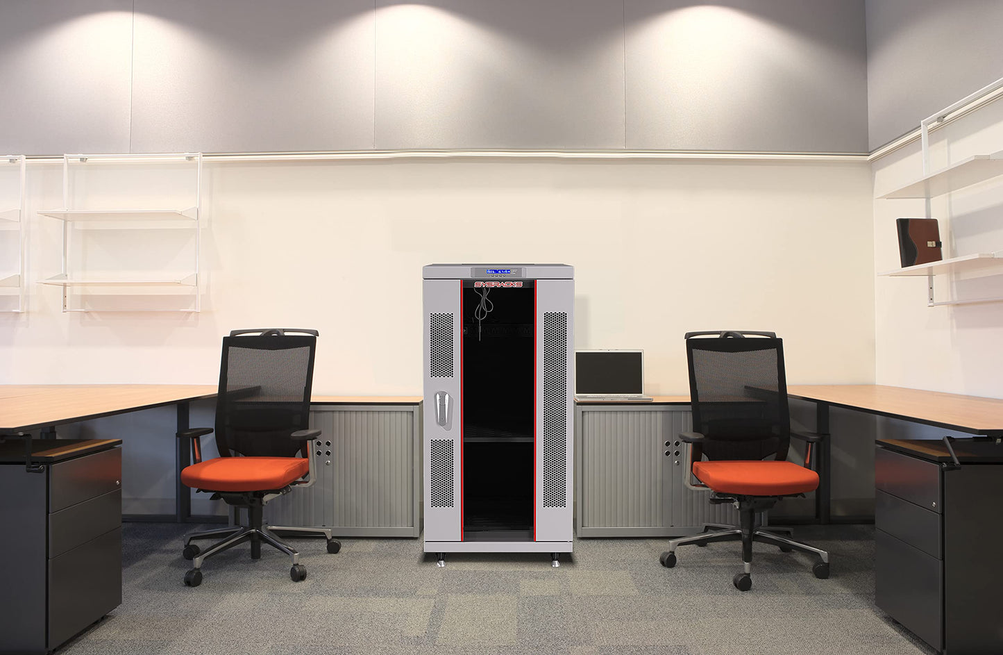 Sysracks 22U 35 Inch Deep Grey White Server Rack IT Network Data Rack Cabinet Enclosure Fully Lockable on Wheels - LCD Screen - Ventilation System - PDU - Glass Door - Rich Accessories Kit