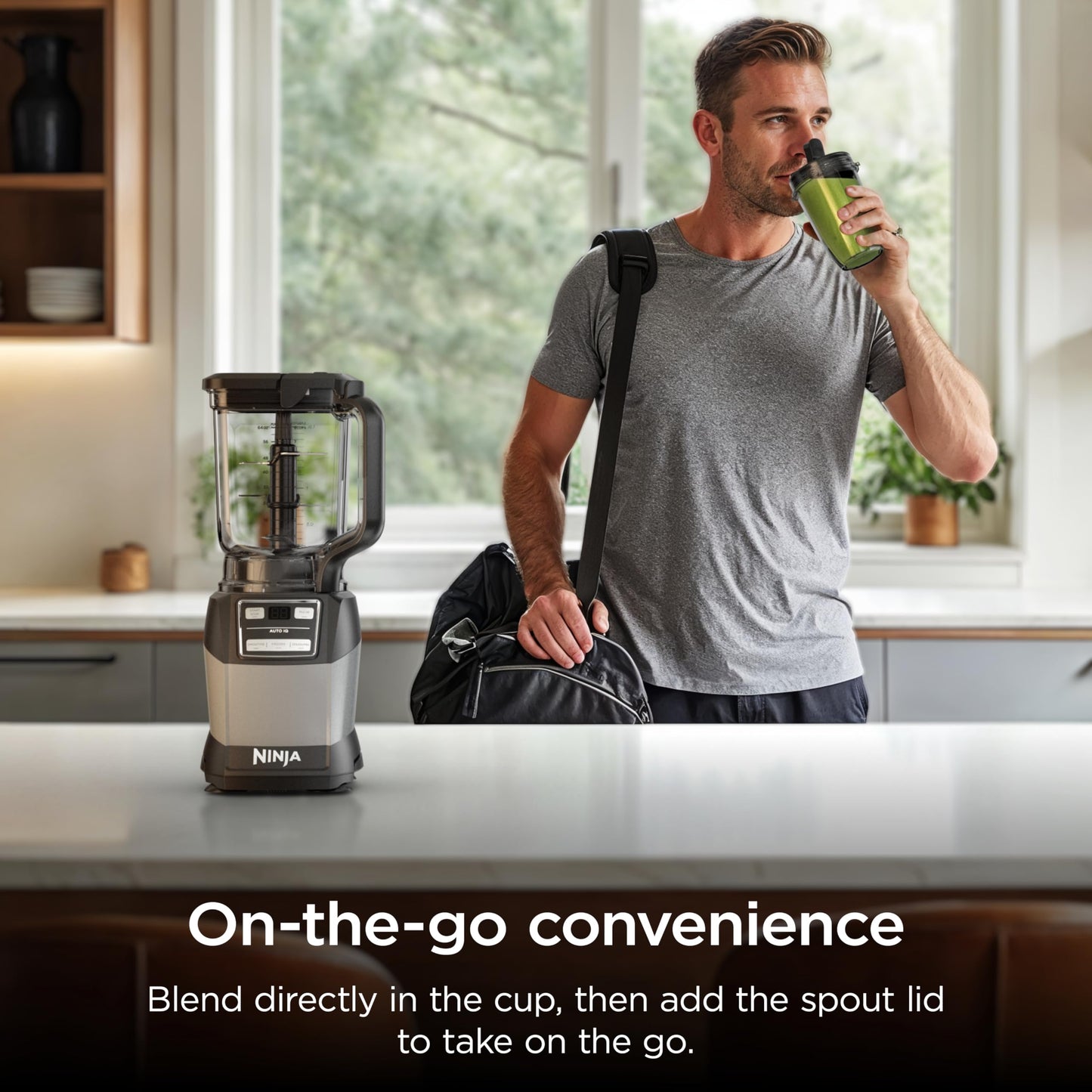 Ninja Blender, Compact Kitchen System, 1200W, 3 Functions for Smoothies, Dough & Frozen Drinks with Auto-IQ, 72-oz.* Blender Pitcher, 40-oz. Processor Bowl & 18-oz. Single-Serve Cup, Grey, AMZ493BRN
