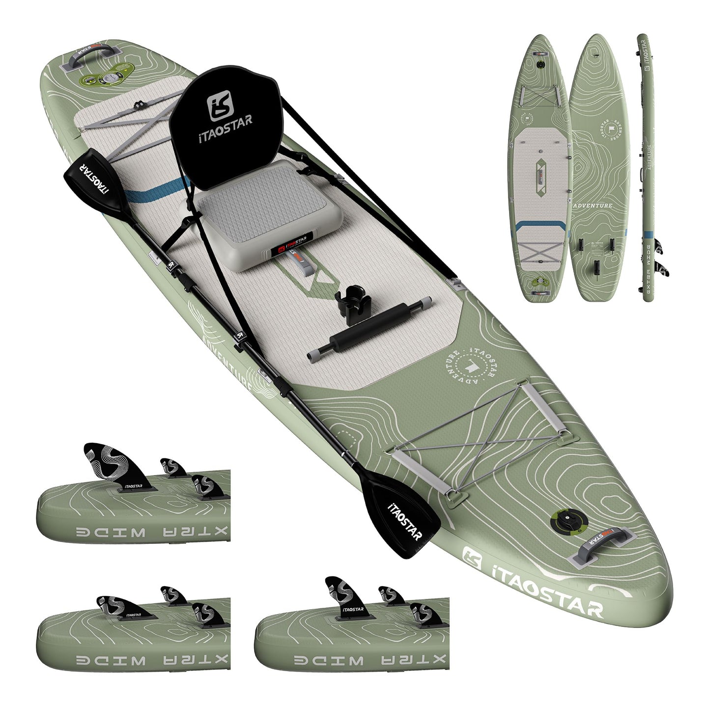 iTAOSTAR Adventure 12' × 35" Inflatable Stand Up Paddle Board with Seat, Extra Wide SUP Board with 5 Fins Stable Design for Familly, Youth, All Skill Levels, Lakes, Oceans & Fishing